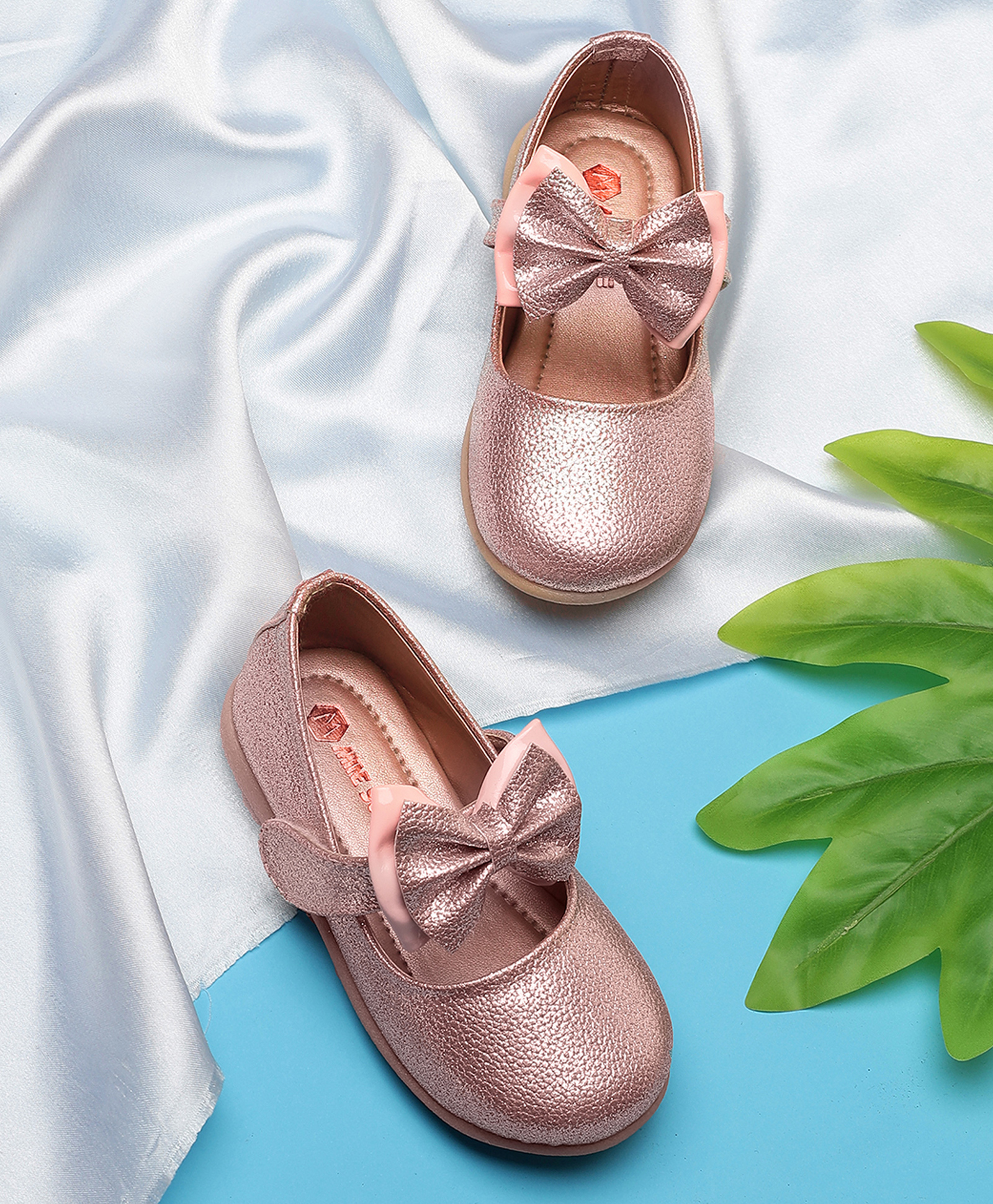 Mine Sole Bow Applique Detailed Shimmered Mary Jane Ballerinas - Rose Gold-image-40