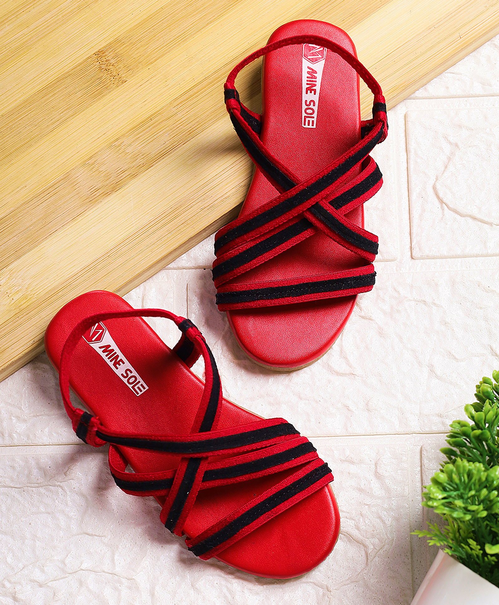 Mine Sole Colour Blocked Slip On Sandals - Red-image-47