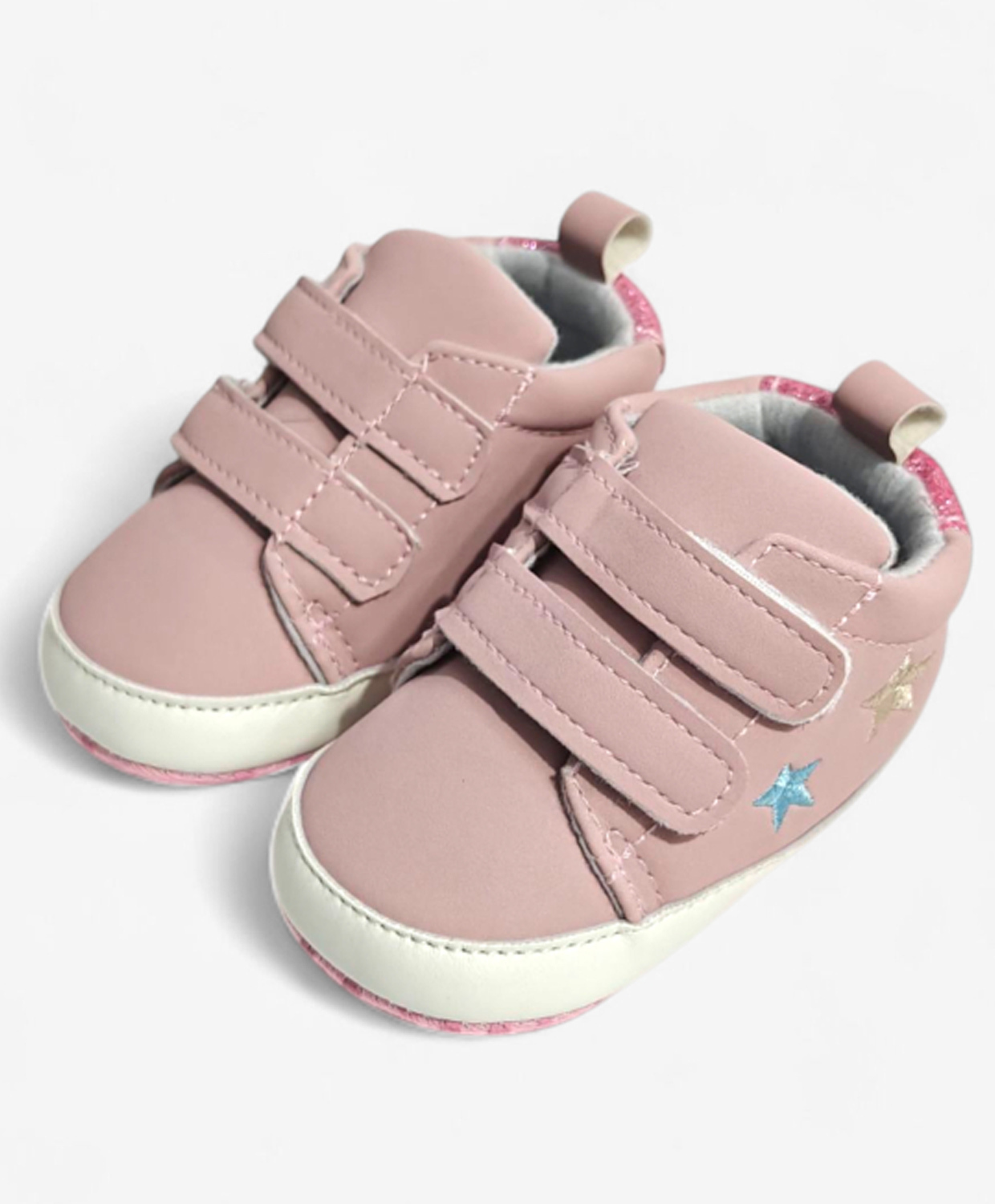 KIDLINGSS Stars Embroidered With Double Velcro Closure Booties - Pink-image-16