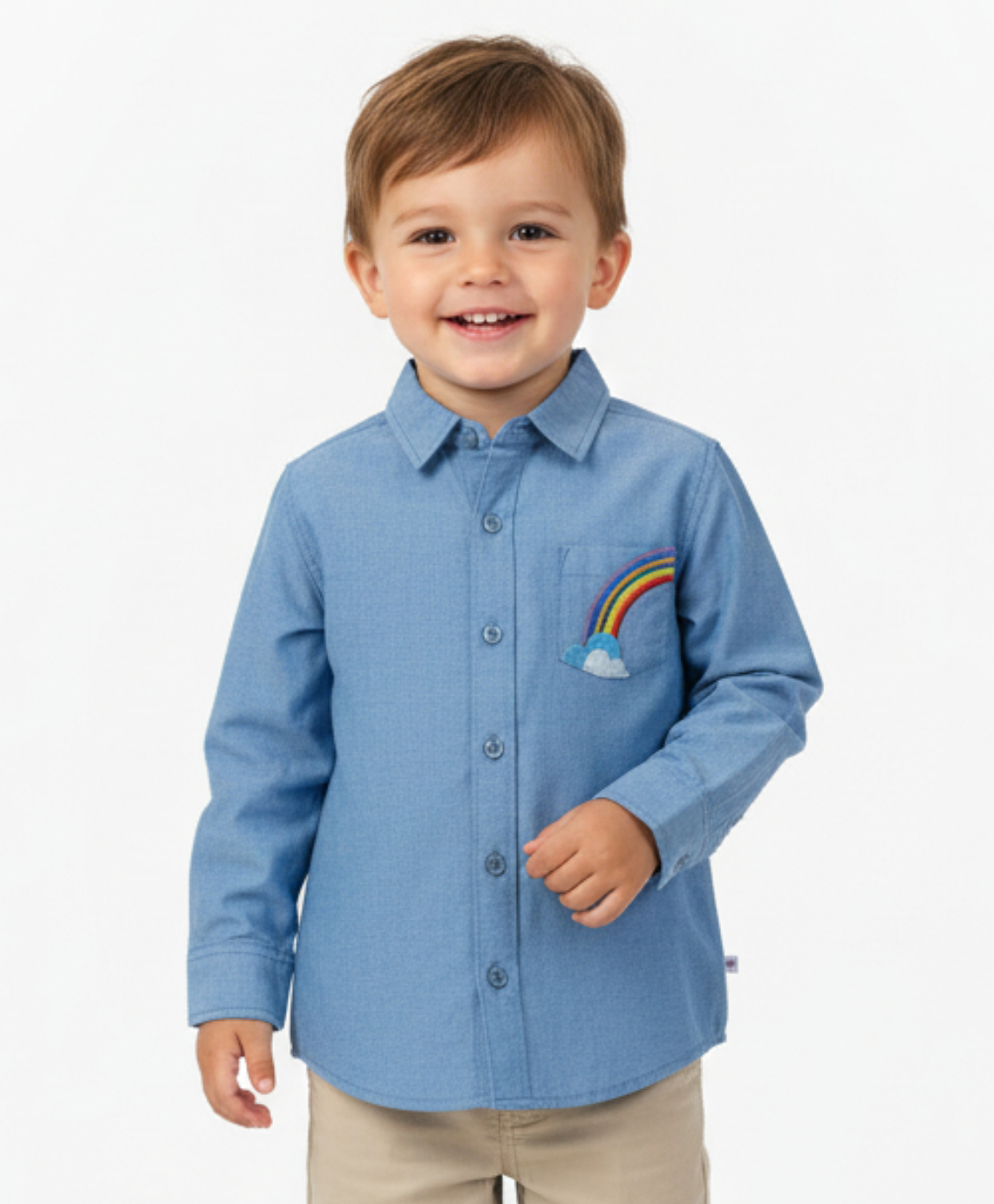 Pranava Organic Cotton Woven Full Sleeves Rainbow Embroidered Shirt - Blue-picture-26