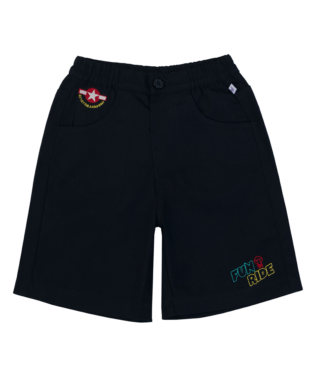 Pranava Organic Cotton Woven Fun Ride Text Embroidered Shorts - Black-picture-13