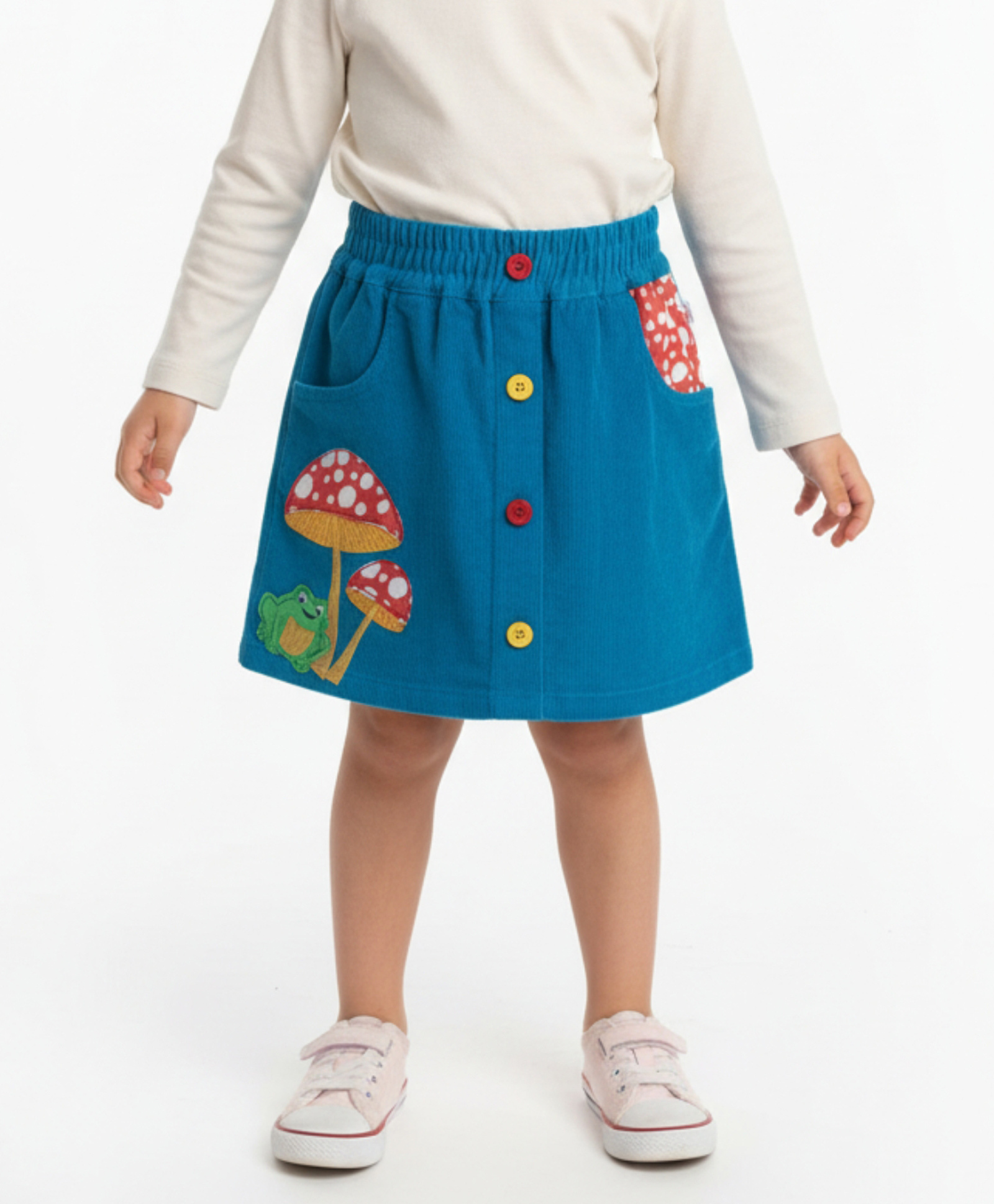 Pranava Organic Cotton Woven Mushroom & Frog Embroidered Skirt - Blue-picture-20