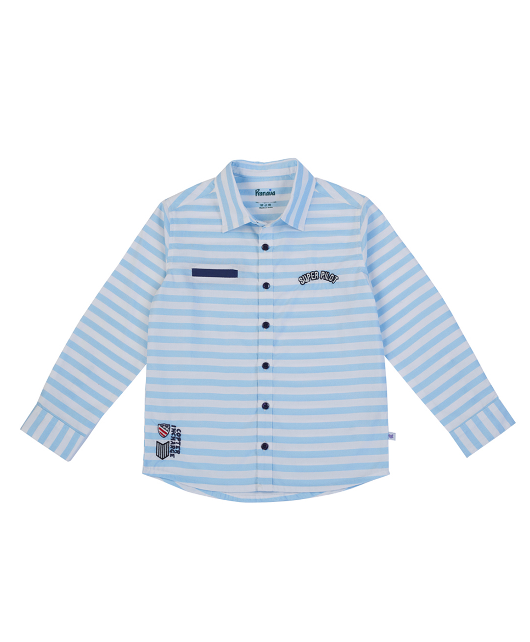 Pranava Organic Cotton Woven Full Sleeves Striped Comfort Fit Shirt - White & Light Blue-image-3