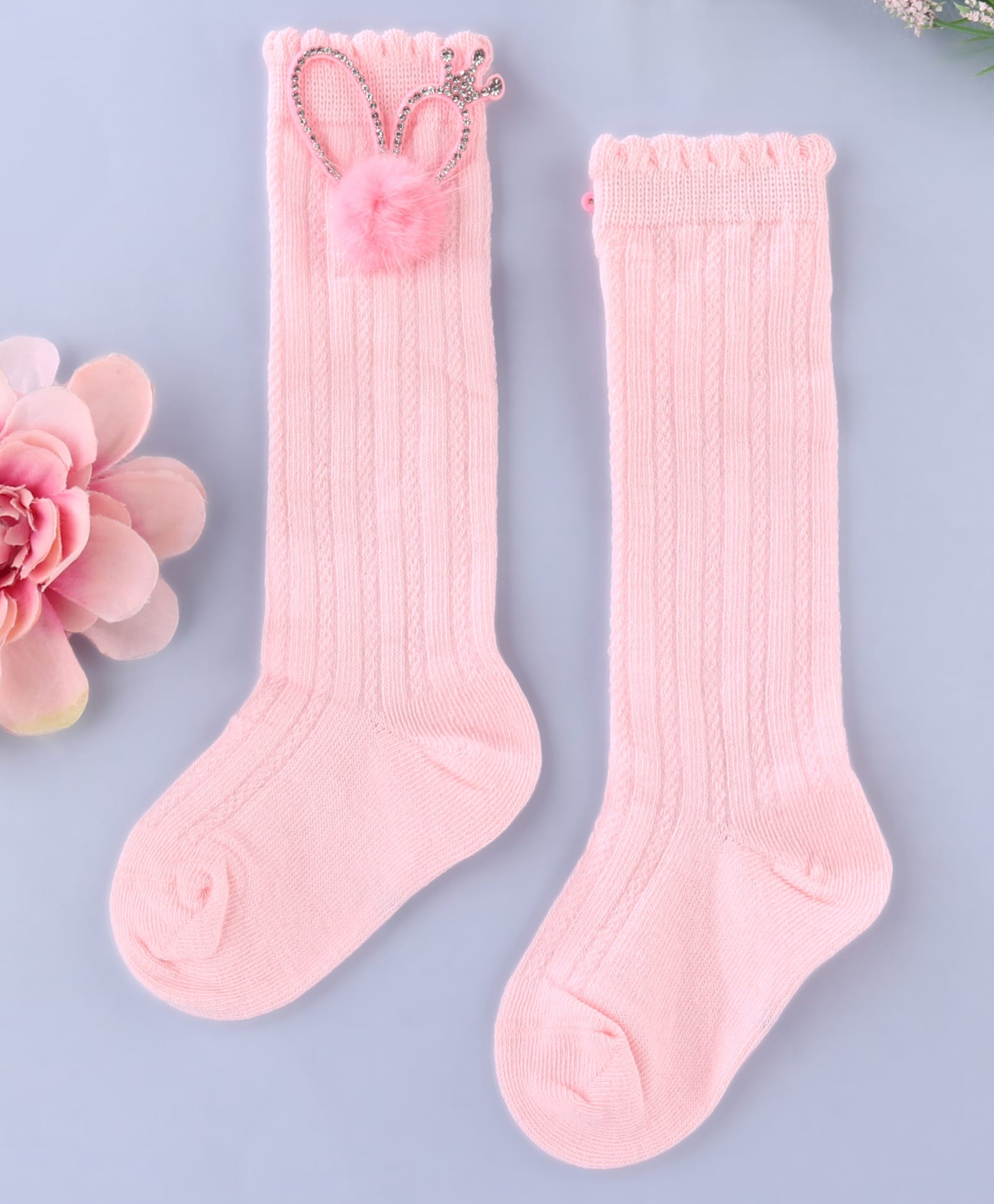 KIDLINGSS Cotton Knit Pom Pom & Heart Applique Detailed Socks - Light Pink-picture-12