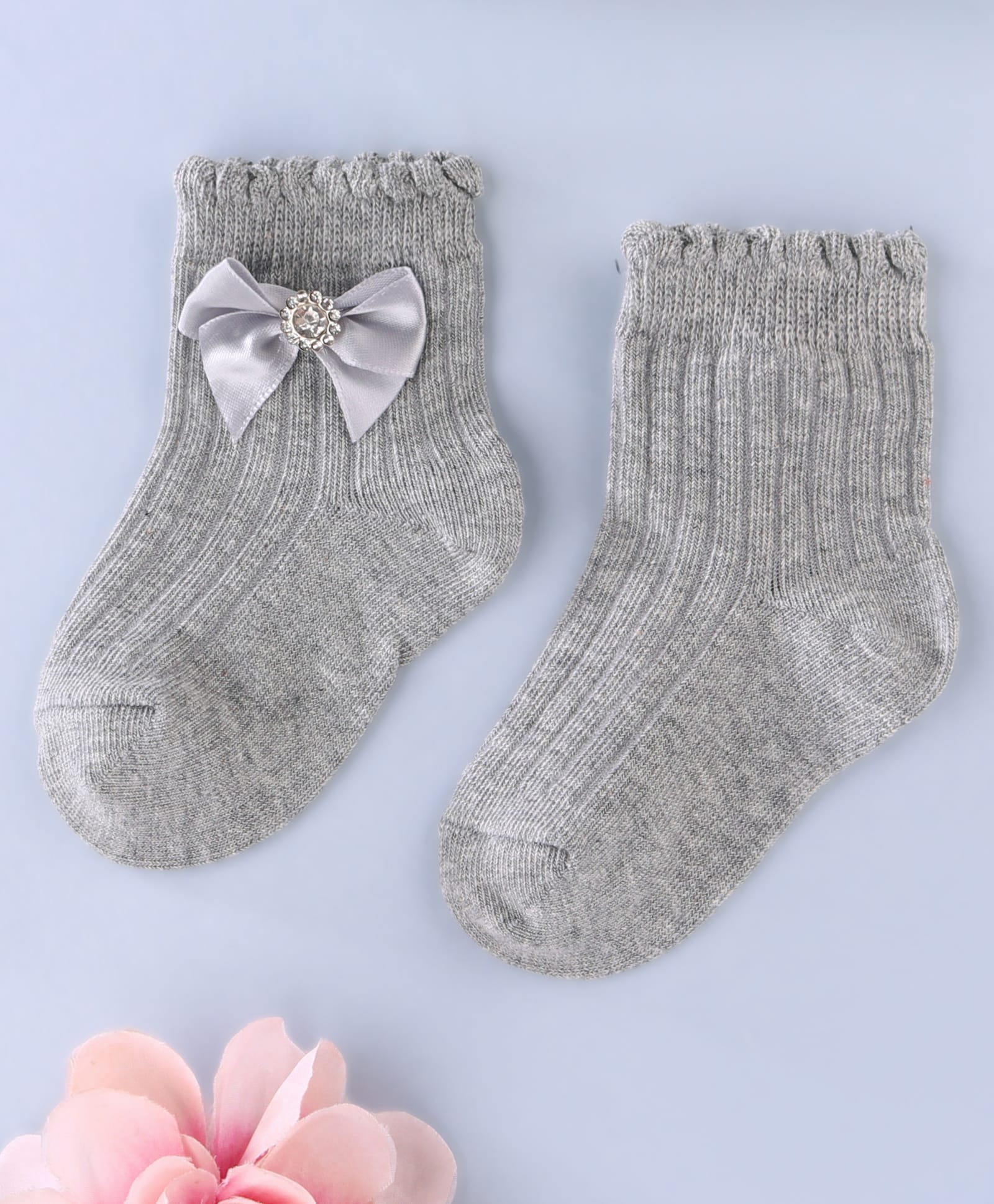 KIDLINGSS Bow Applique Detailed Stone Embellished Socks - Grey-image-22