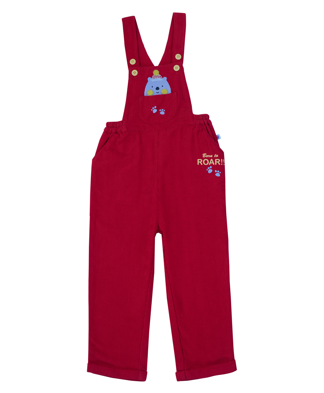 Pranava Organic Cotton Woven Sleeveless Baby Bear Patch Detailed Breathable Eco Friendly Dungaree - Red-picture-30