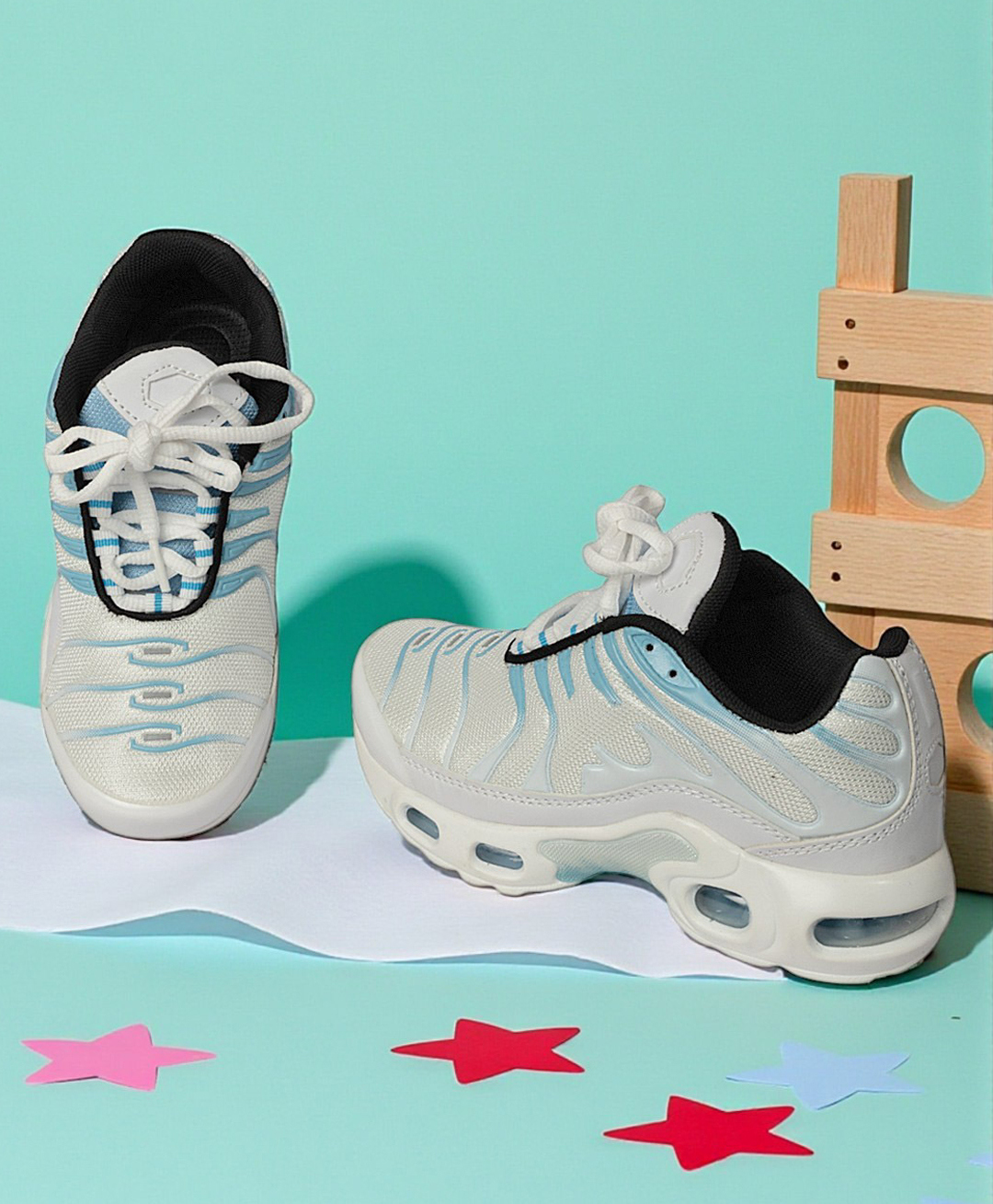 TRUFFLE COLLECTION Mesh Detailed Abstract Designed Lace Up Closure Sneakers - White & Blue-picture-10