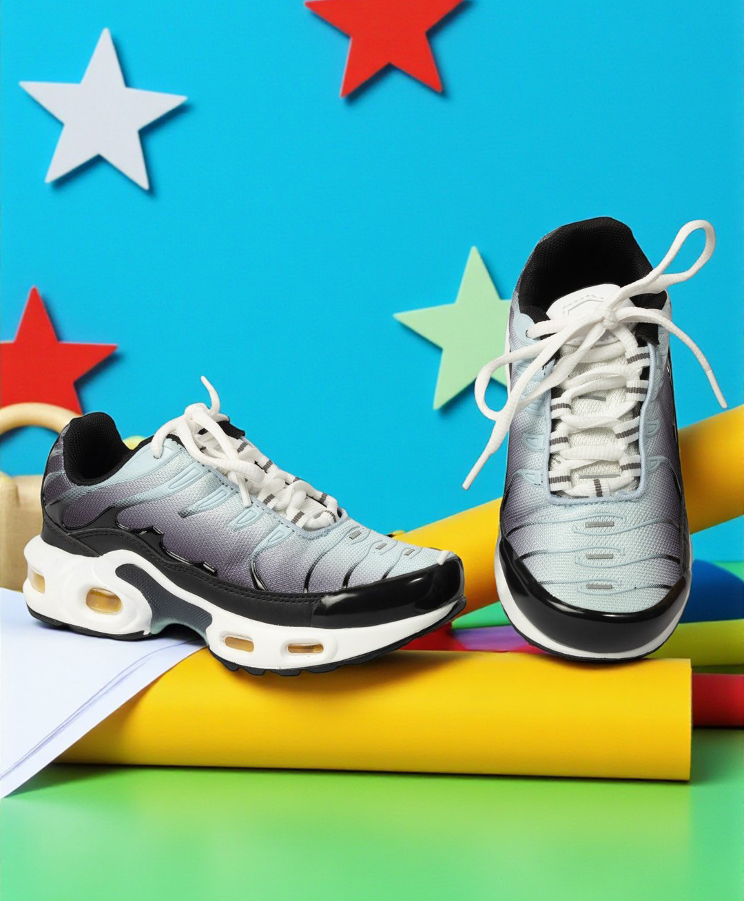 TRUFFLE COLLECTION Mesh Detailed Lace Up Closure Ombre Sneakers - Blue & Black-image-39