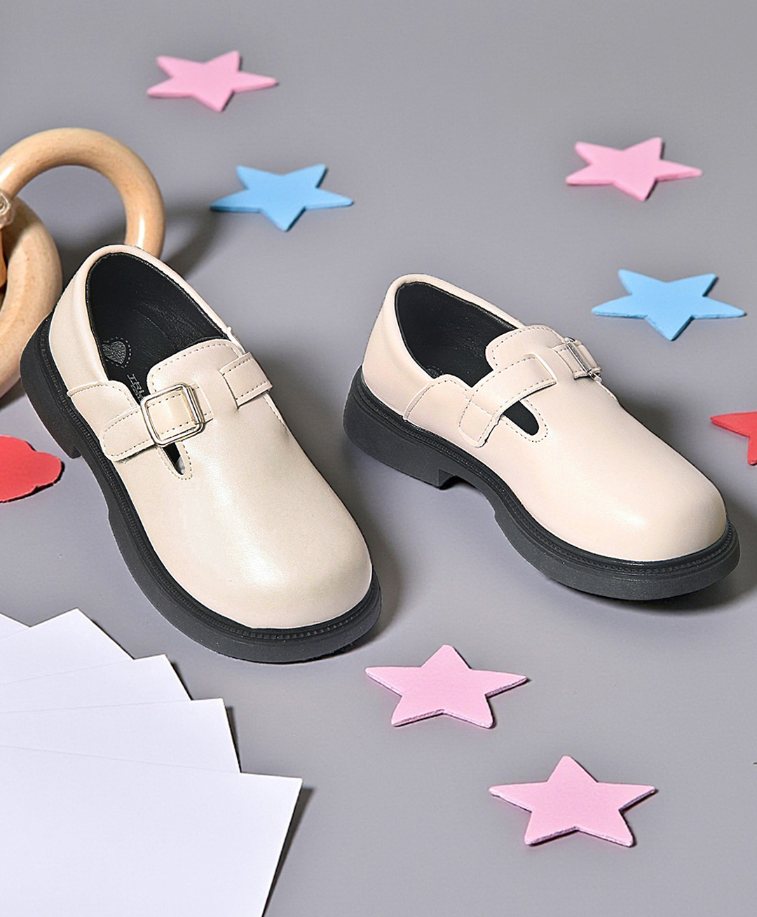 TRUFFLE COLLECTION Solid Buckle Detailed Velcro Closure Loafers - Beige-image-16