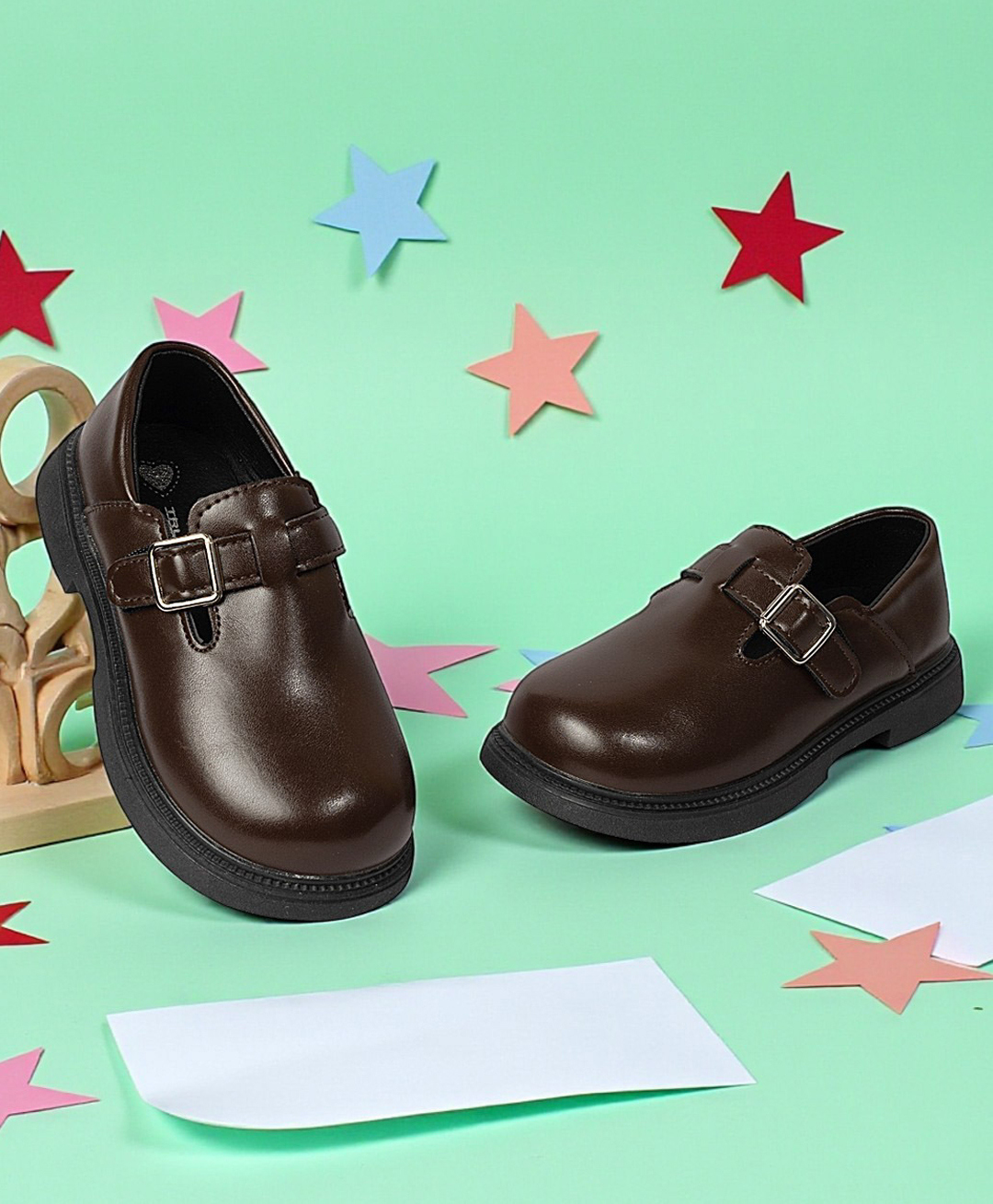 TRUFFLE COLLECTION Solid Buckle Detailed Velcro Closure Loafers - Brown-image-19