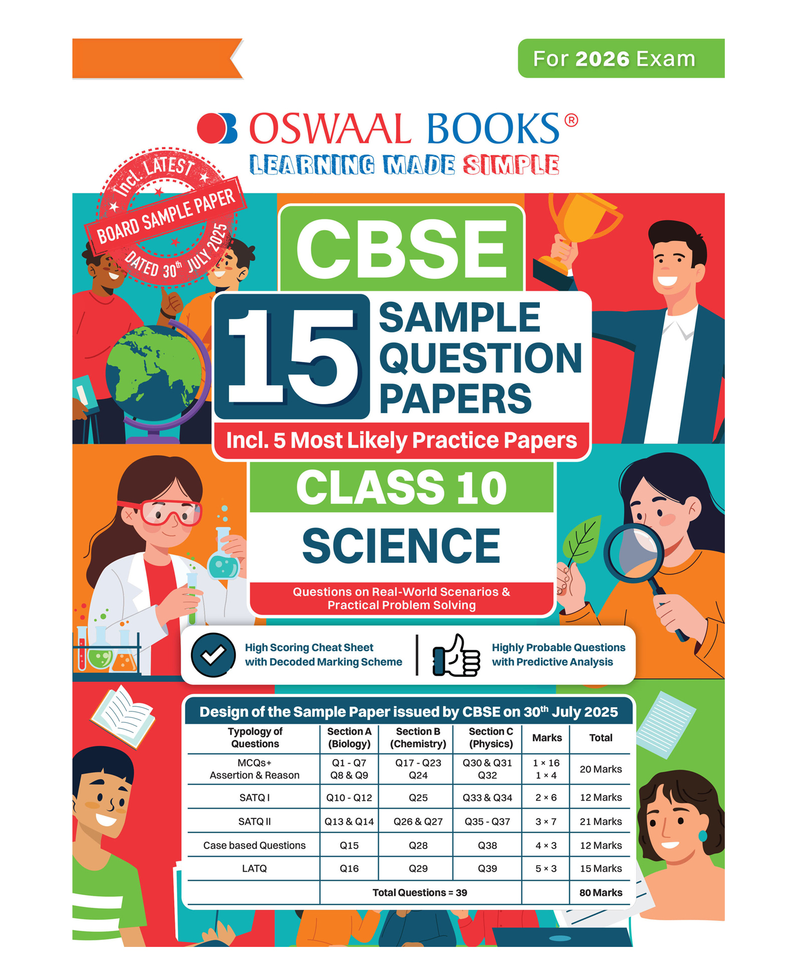 OSWAAL BOOKS CBSE 15 Sample Question Papers Class 10 Science for 2026 Board Exam (As per CBSE SQP issued on 30 July 2025), recommended by 2025 CBSE Toppers - English