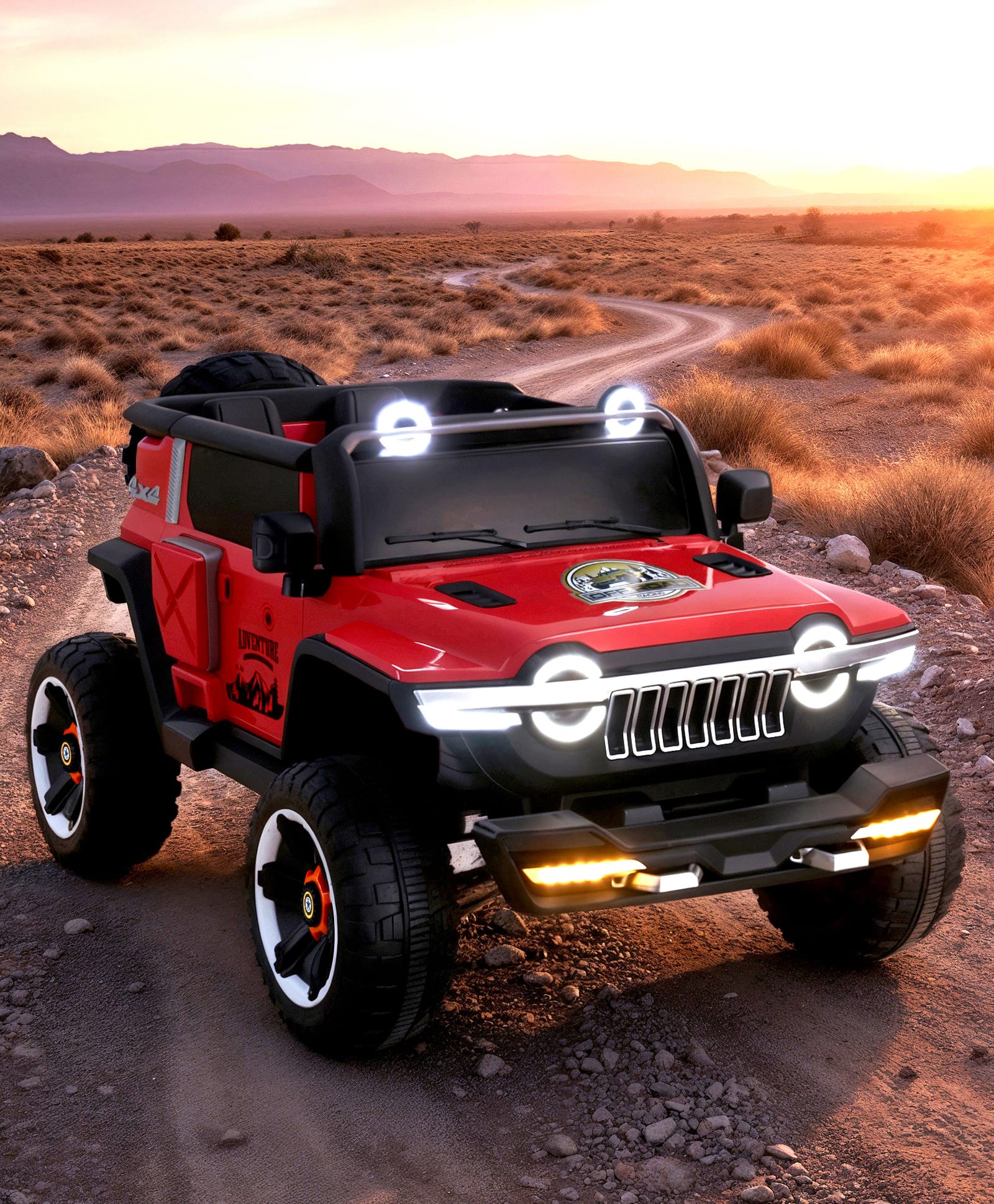 Adventure Kids Jumbo 4X4 Battery Operated Ride on Jeep with Music & LED Lights-Red| Rechargeable Battery| Suspensions Wheels| Openable Doors| Remote Control| Easy to Assemble| Forward & Reverse| AUX-image-33