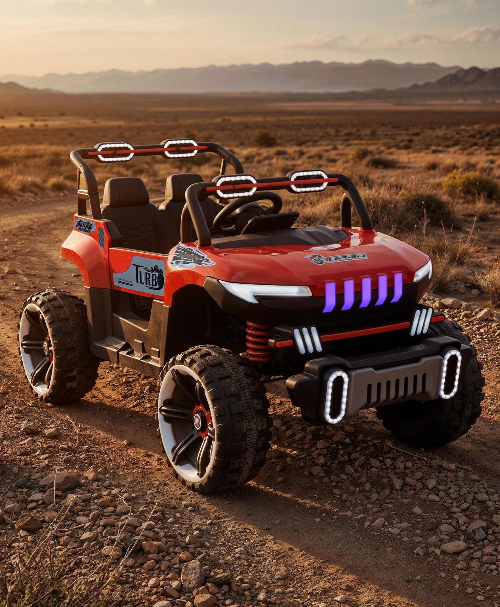 TURBO 4X4 Battery Operated Ride on Jeep with Music & LED Lights-Red| Rechargeable Battery| Suspensions Wheels| Openable Doors| Music AUX Facility| Remote Control|Easy to Assemble| Forward & Reverse-image-23