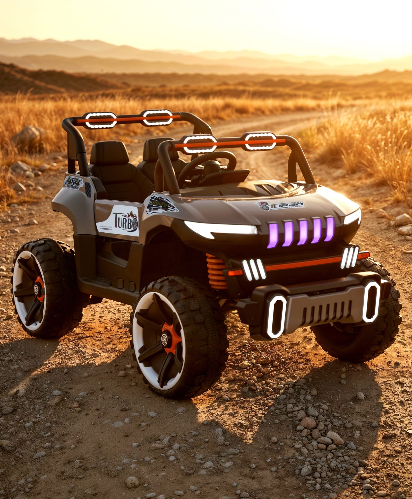 TURBO 4X4 Battery Operated Ride on Jeep with Music & LED Lights-Grey| Rechargeable Battery| Suspensions Wheels| Openable Doors| Music AUX Facility| Remote Control|Easy to Assemble| Forward & Reverse-image-3