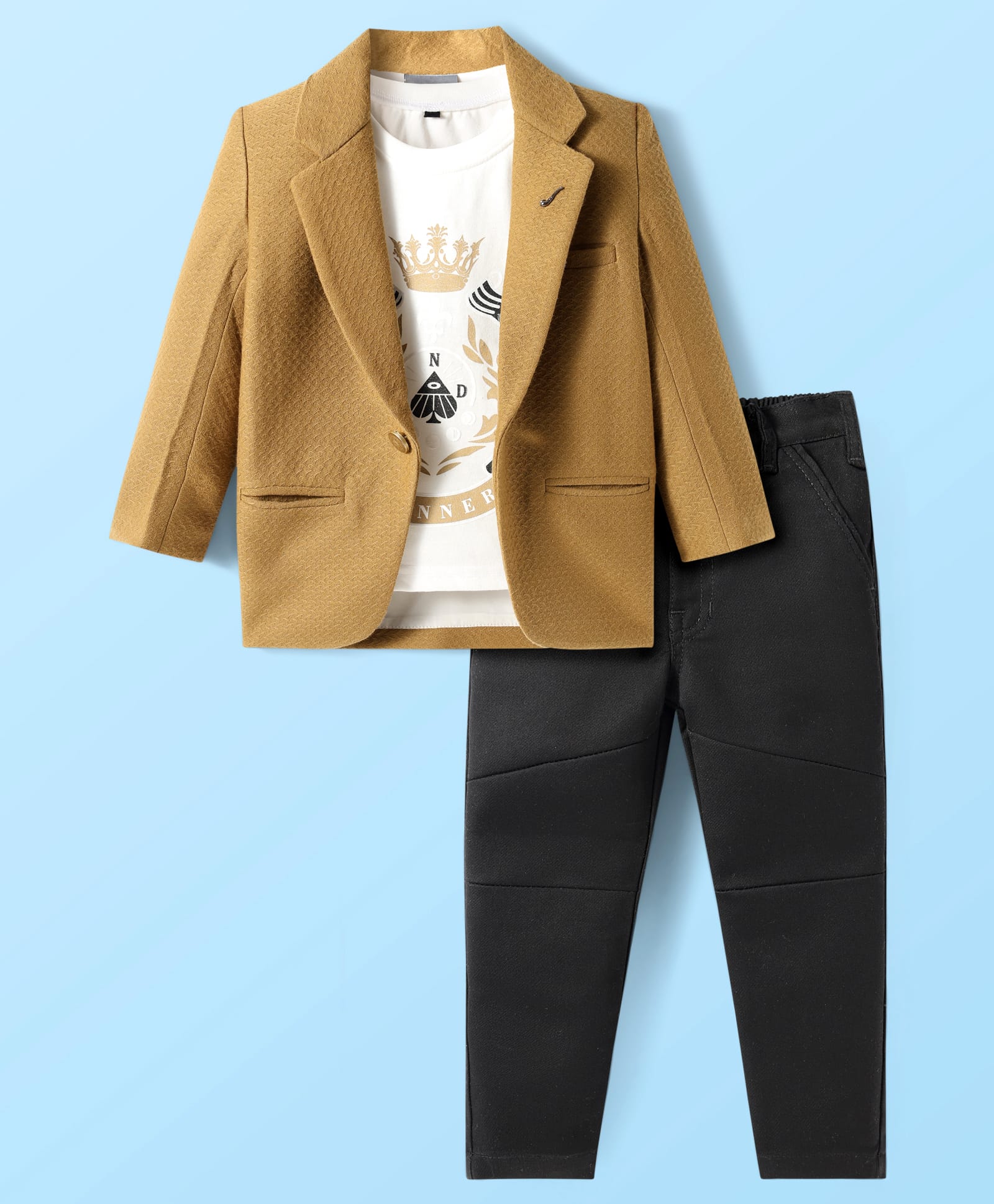 Dapper Dudes Full Sleeves Solid Blazer With Tee & Pant Set - Mustard-picture-23