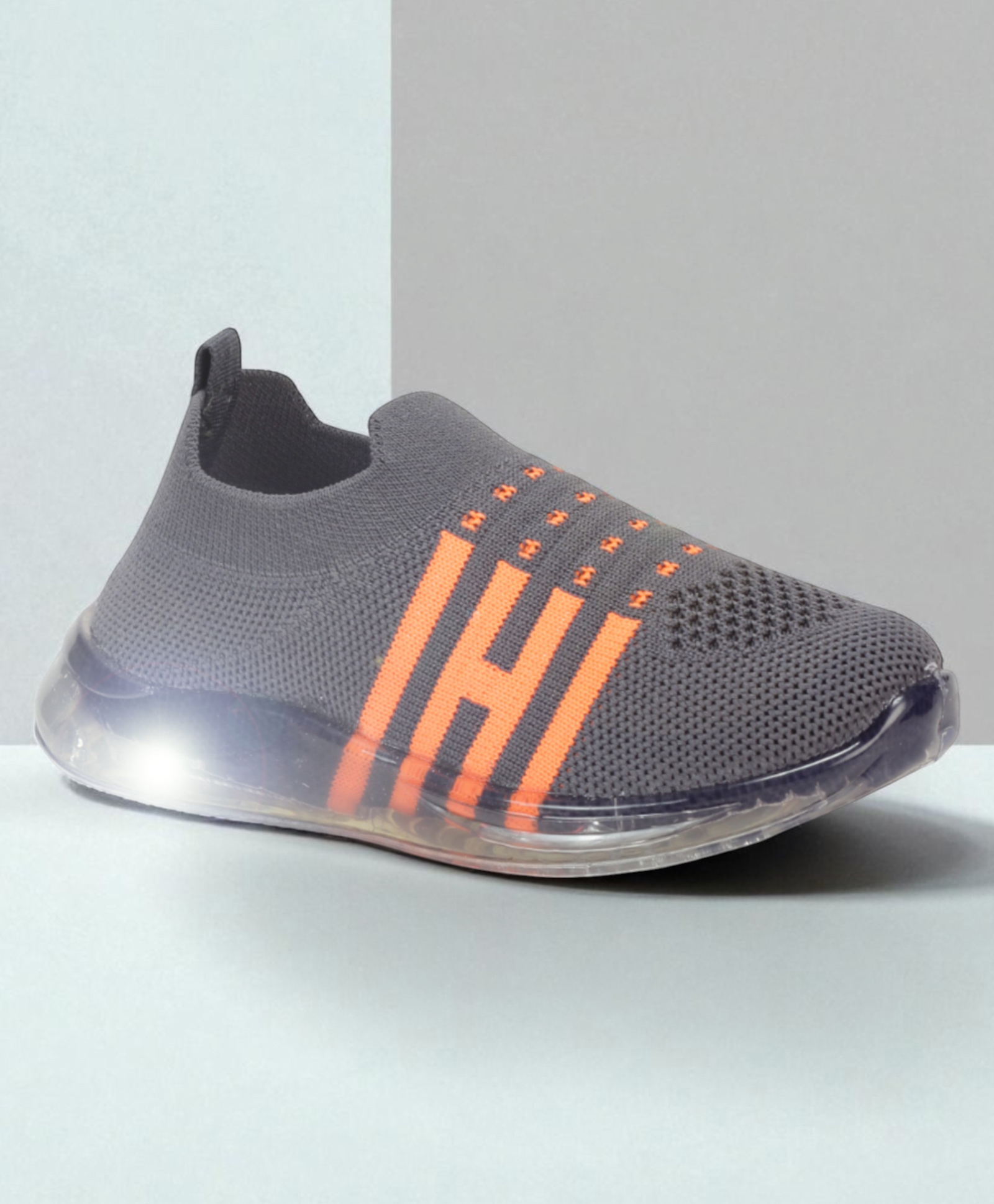 Lil Lollipop Mesh Detailed Geometric Designed Slip On LED Shoes - Grey-picture-29