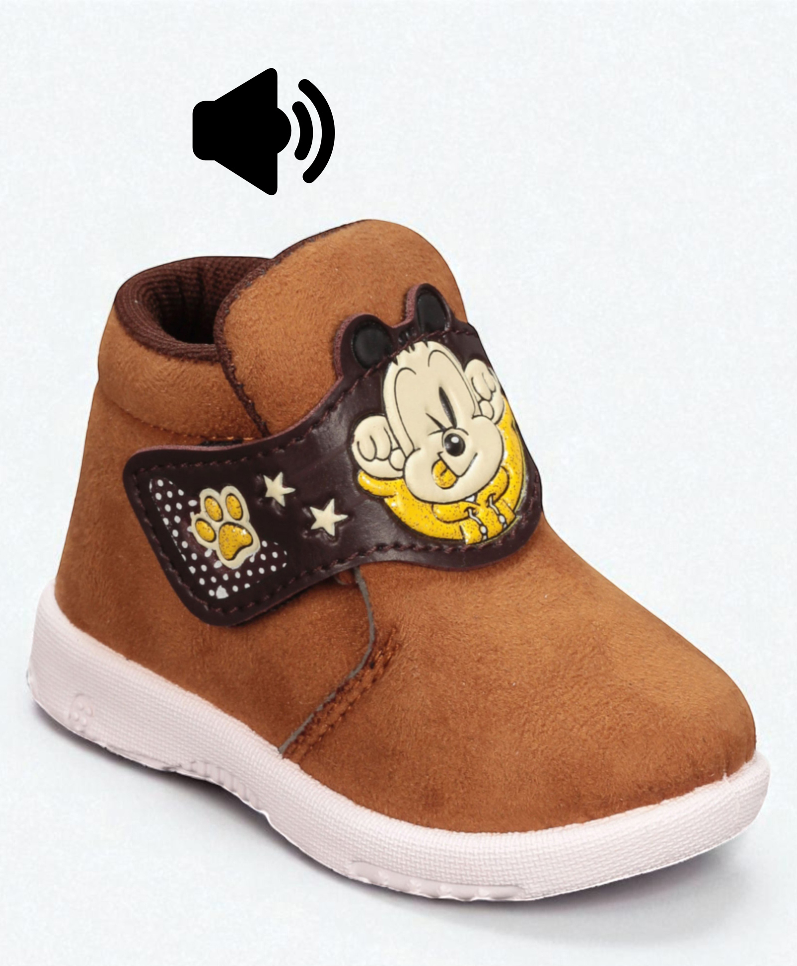 Lil Lollipop Mouse Patched Detailed Velcro Closure Musical Booties - Brown-picture-17