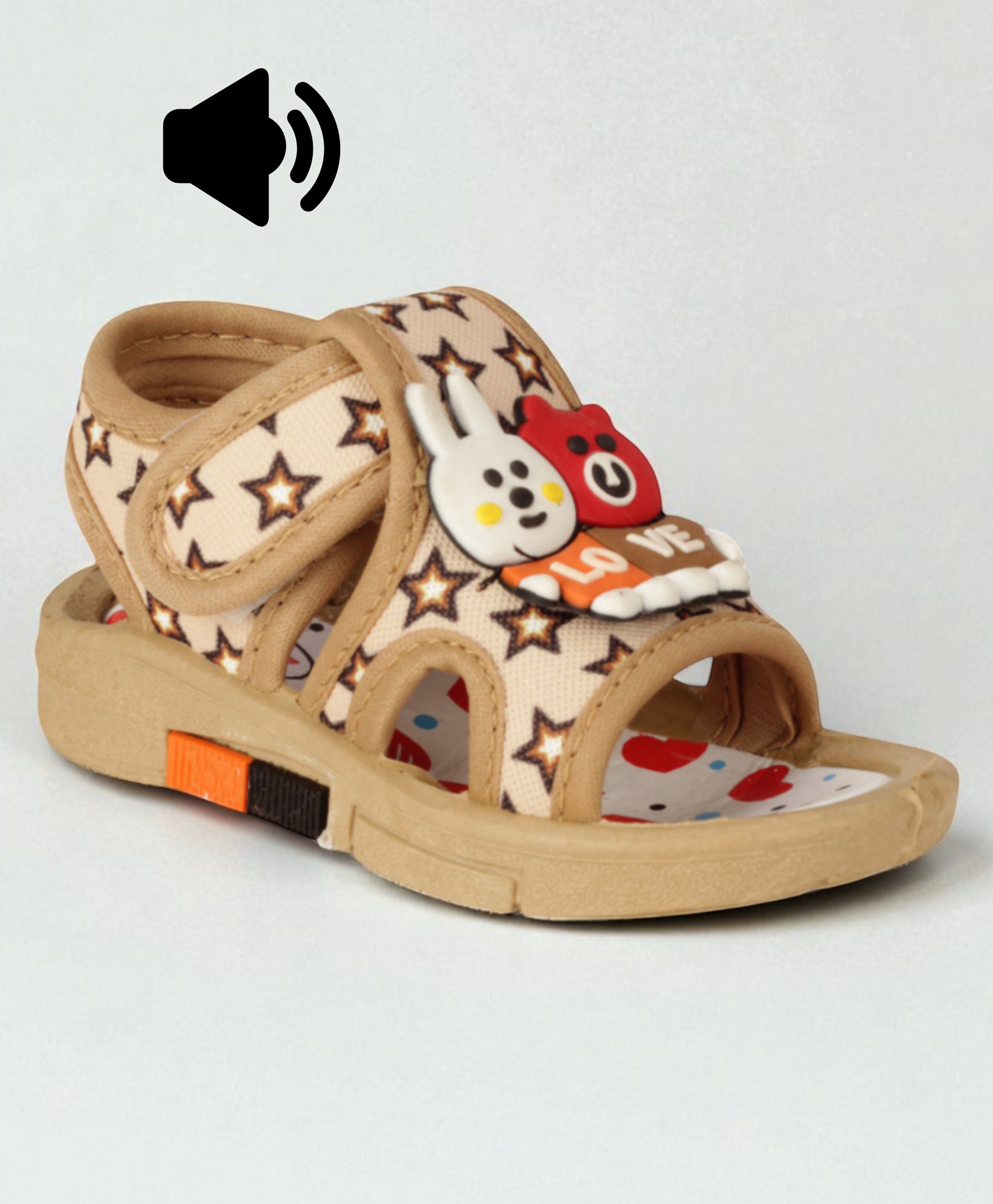Lil Lollipop Animal Applique Detailed Stars Printed Velcro Closure Musical Sandals - Brown-picture-18