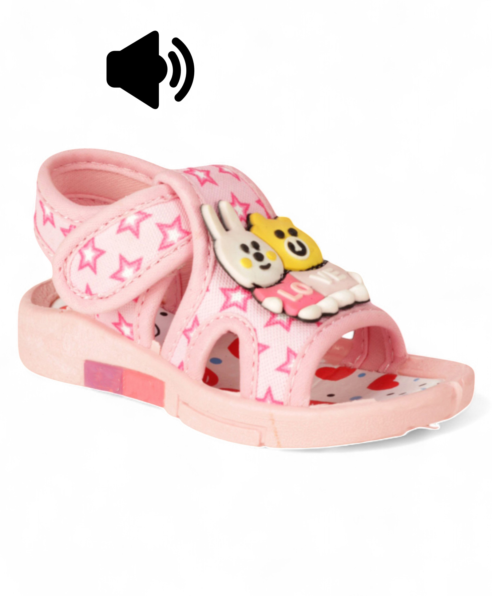 Lil Lollipop Animal Applique Detailed Stars Printed Velcro Closure Musical Sandals - Pink-picture-20