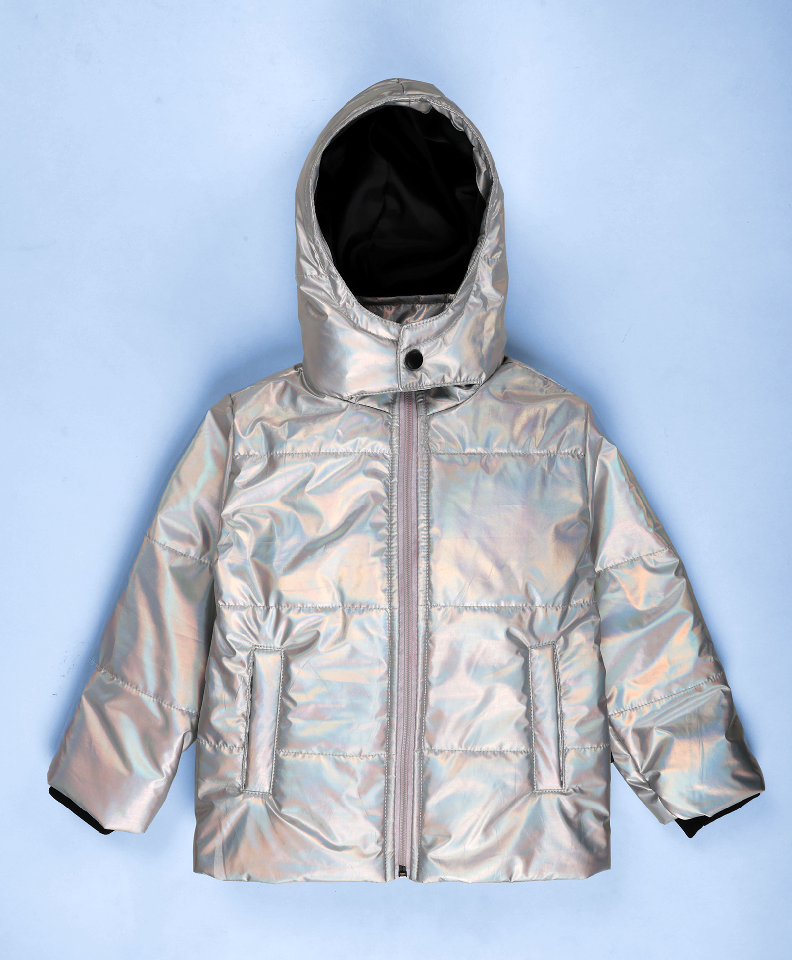 Kiddopanti Woven Full Sleeves Solid Puffer Light Winter Hooded Jacket - Multi Colour-image-39