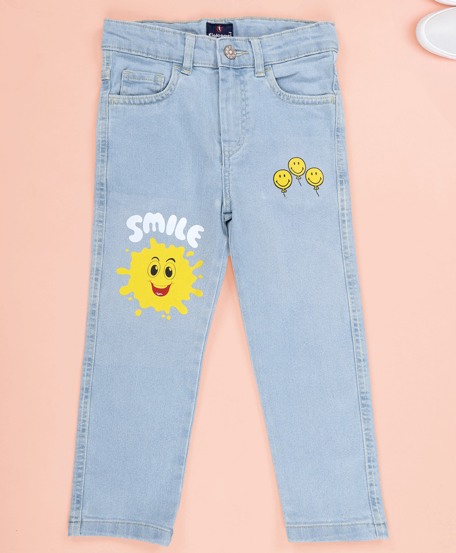 Kiddopanti Denim Woven Smiley Printed Jeans - Light Blue-picture-28