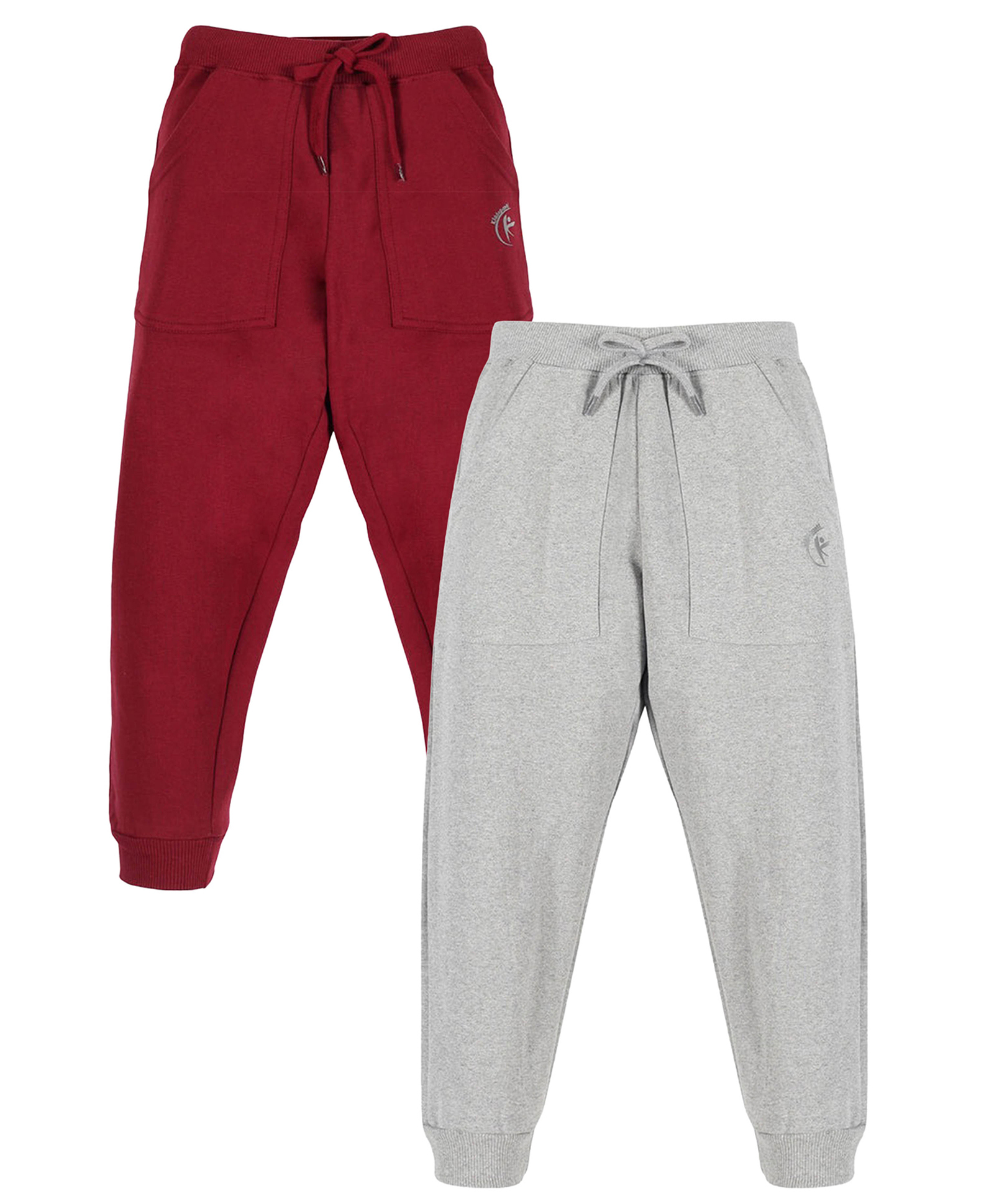 Kiddopanti Fleece Knit Pack Of 2 Solid Light Winter Joggers - Grey Melange & Maroon-image-25