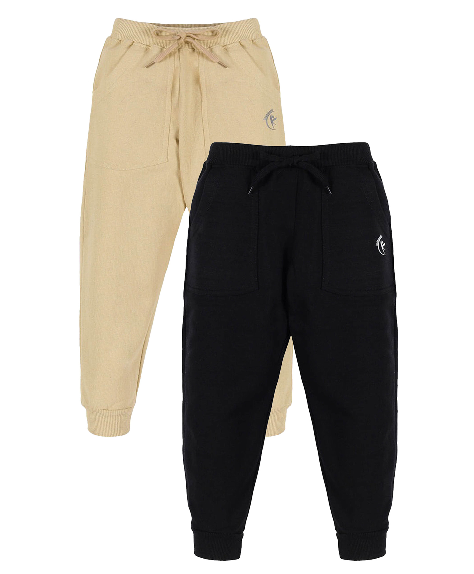 Kiddopanti Fleece Knit Pack Of 2 Solid Light Winter Joggers - Beige & Black-picture-34
