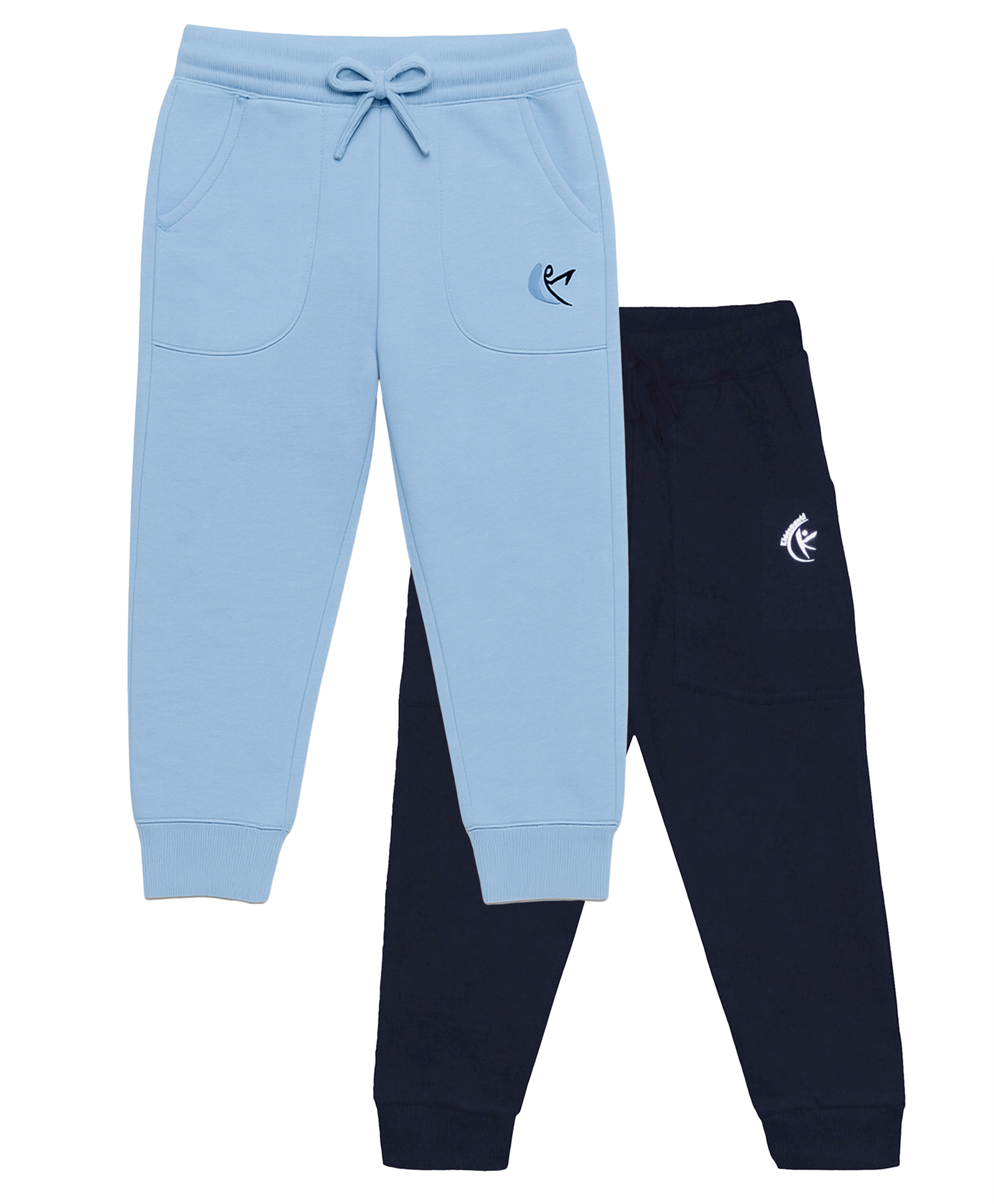 Kiddopanti Fleece Knit Pack Of 2 Solid Light Winter Joggers - Light & Navy Blue