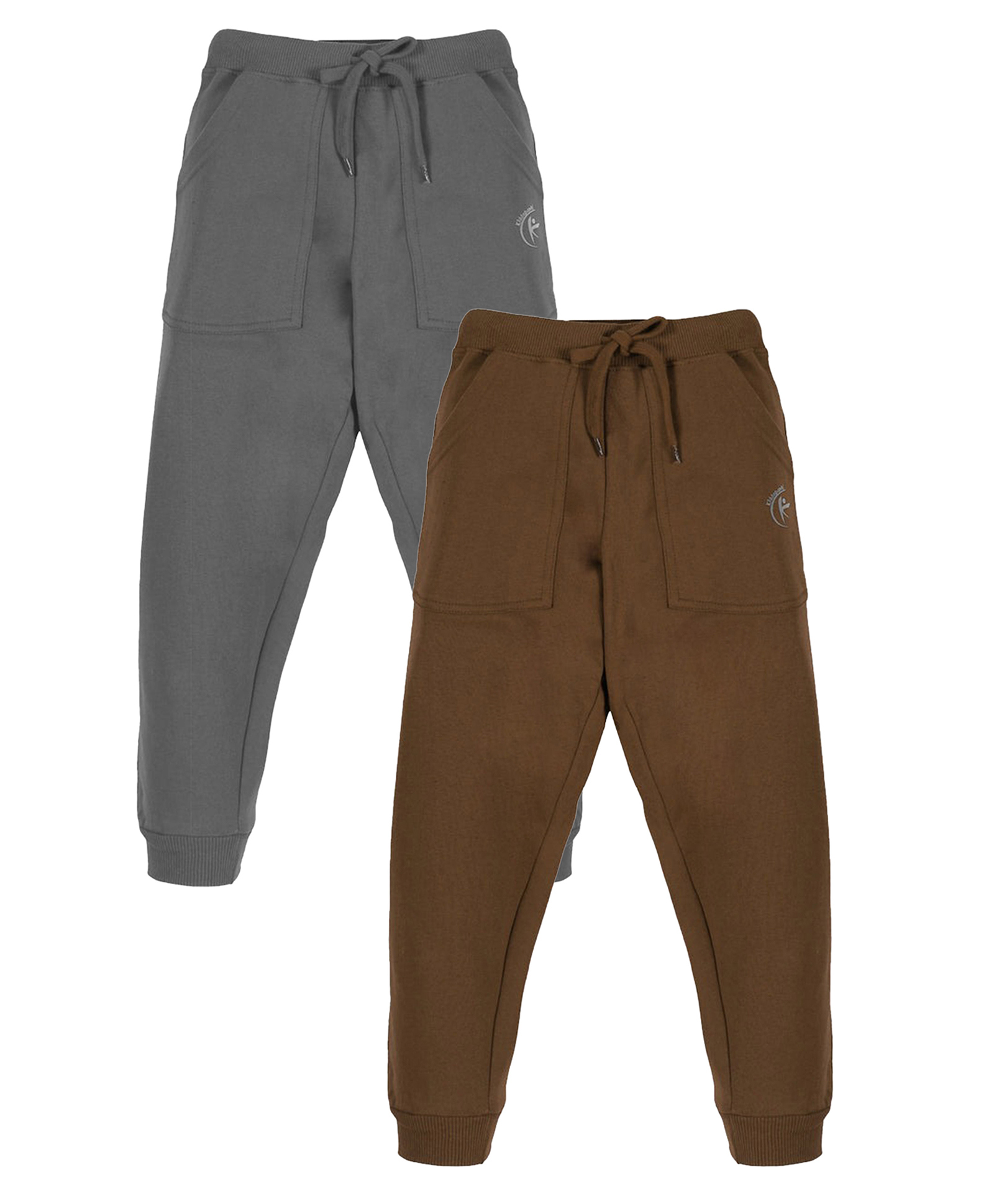 Kiddopanti Fleece Knit Pack Of 2 Solid Light Winter Joggers - Brown & Dark Grey-image-40