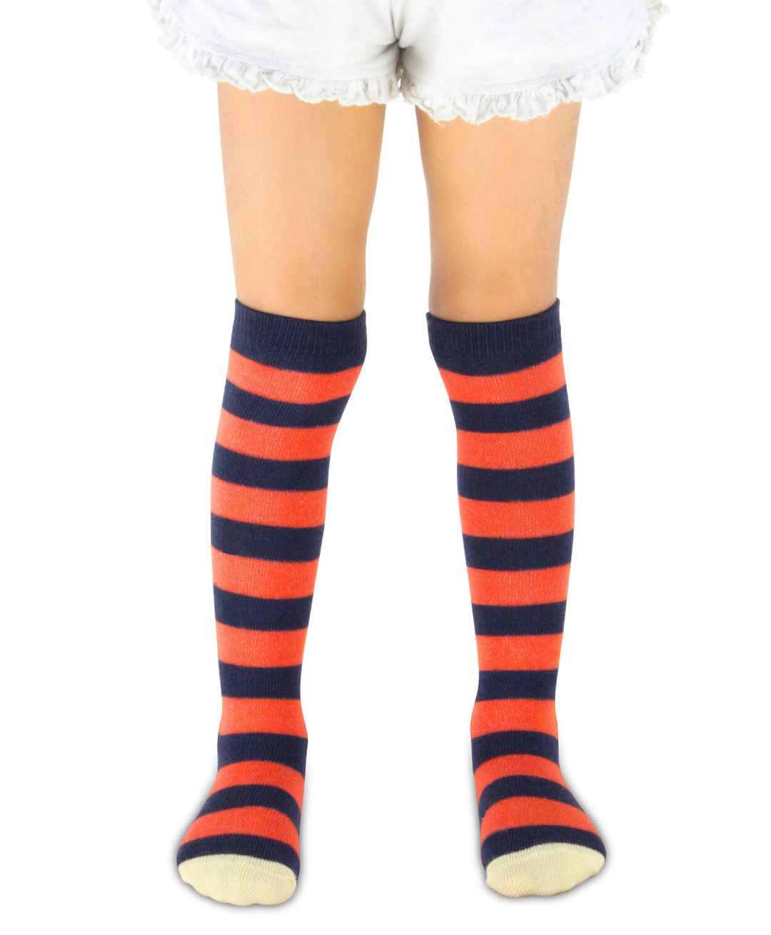 Neska Moda Cotton Elastane Striped Socks - Orange & Navy Blue-image-49