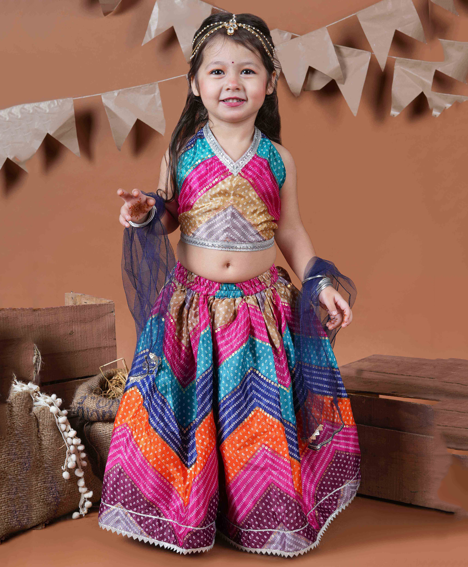 Titrit Georgette Woven Halter Neck Bandhani Printed & Sequin Embellished Lehenga Choli With Dupatta Set - Blue-image-23