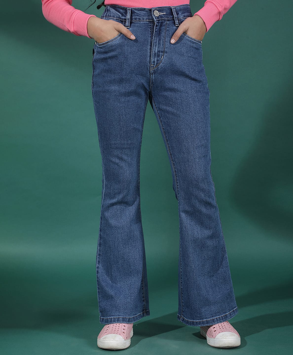 CRIMSOUNE CLUB Cotton Denim Solid Bootcut Style Jeans - Blue-picture-18