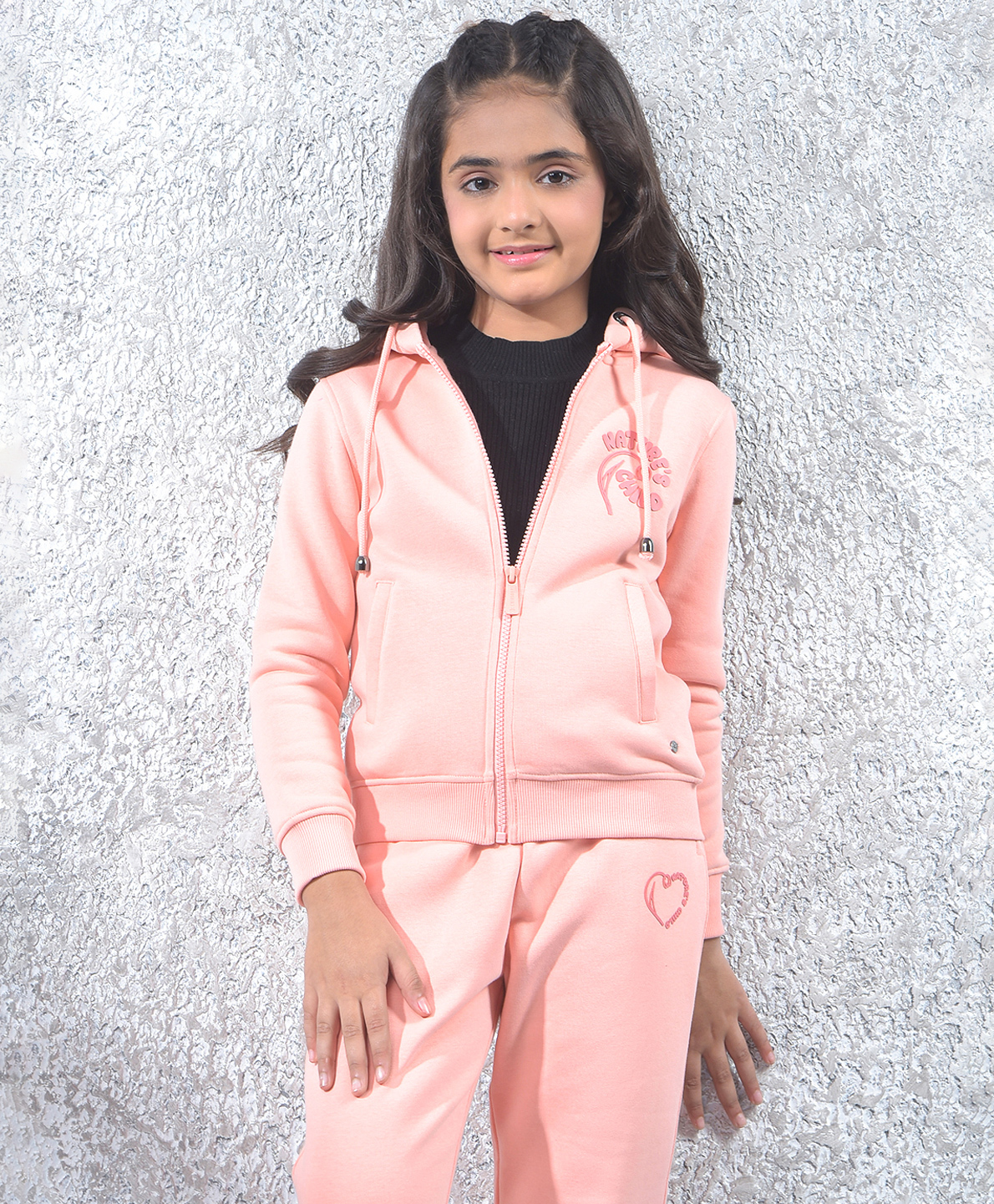 CRIMSOUNE CLUB Cotton Knit Full Sleeves Natures Child Text Printed Light Winter Hooded Sweatjacket - Pink-picture-25