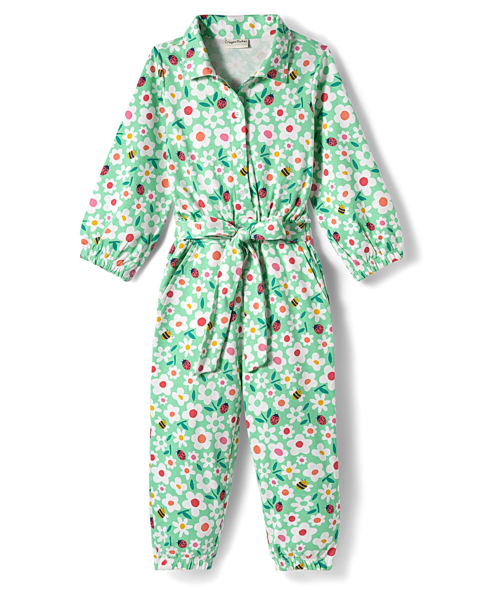 CrayonFlakes Cotton Knit Full Sleeves Floral Printed Jumpsuit - Green-picture-14
