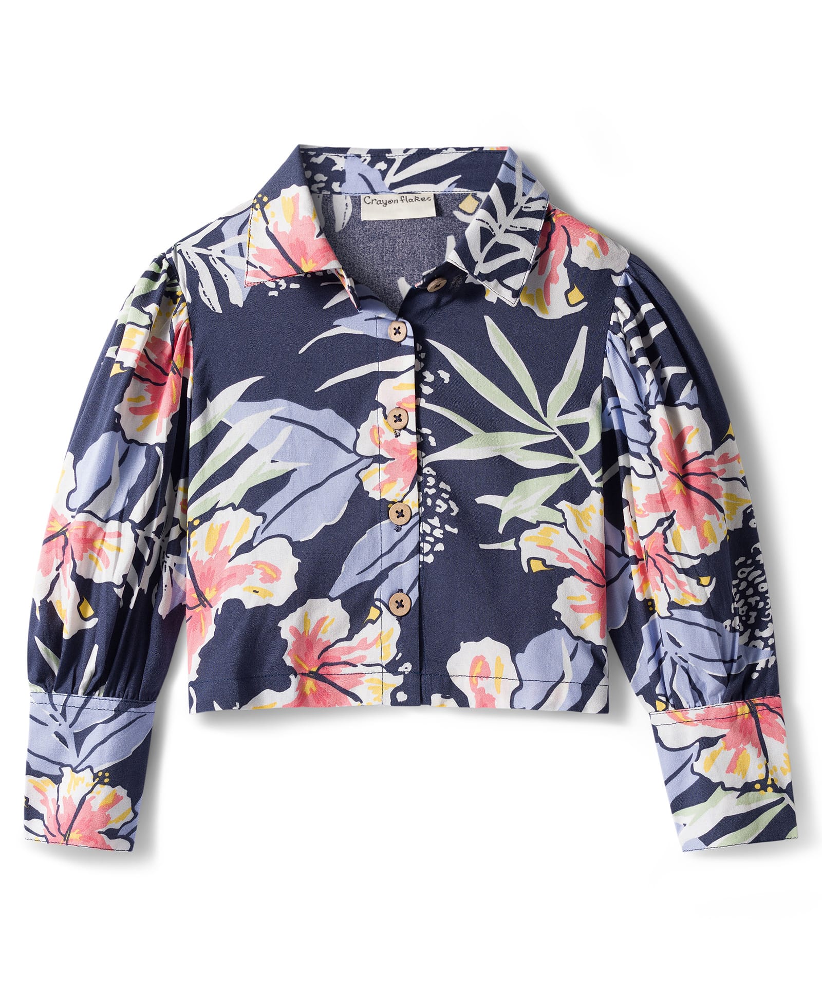 CrayonFlakes Rayon Woven Full Sleeves Floral Printed Shirt Style Top - Navy Blue-picture-10