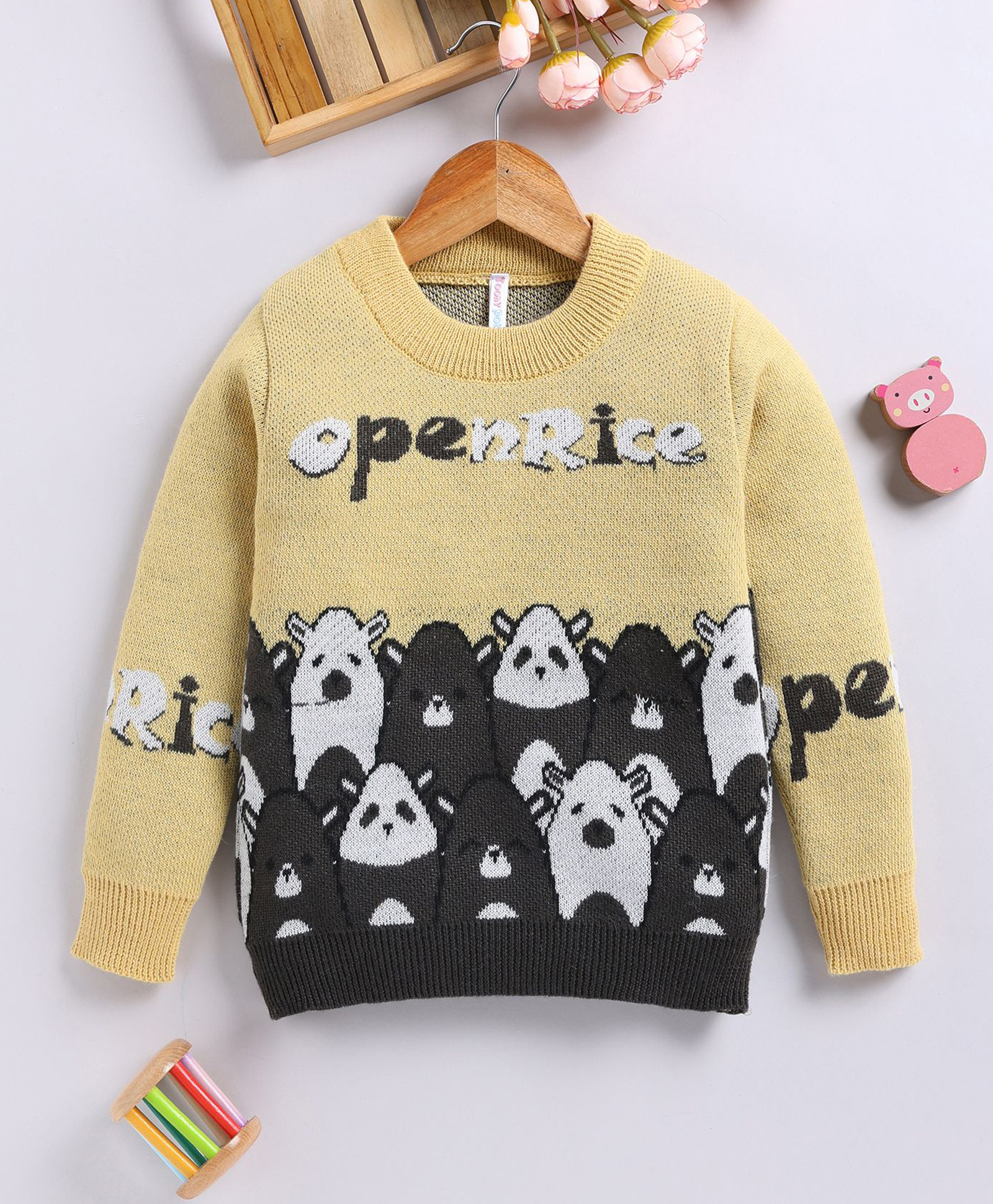 TOONYPORT Woolen Woven Full Sleeves Bears Designed Sweater - Yellow-image-23