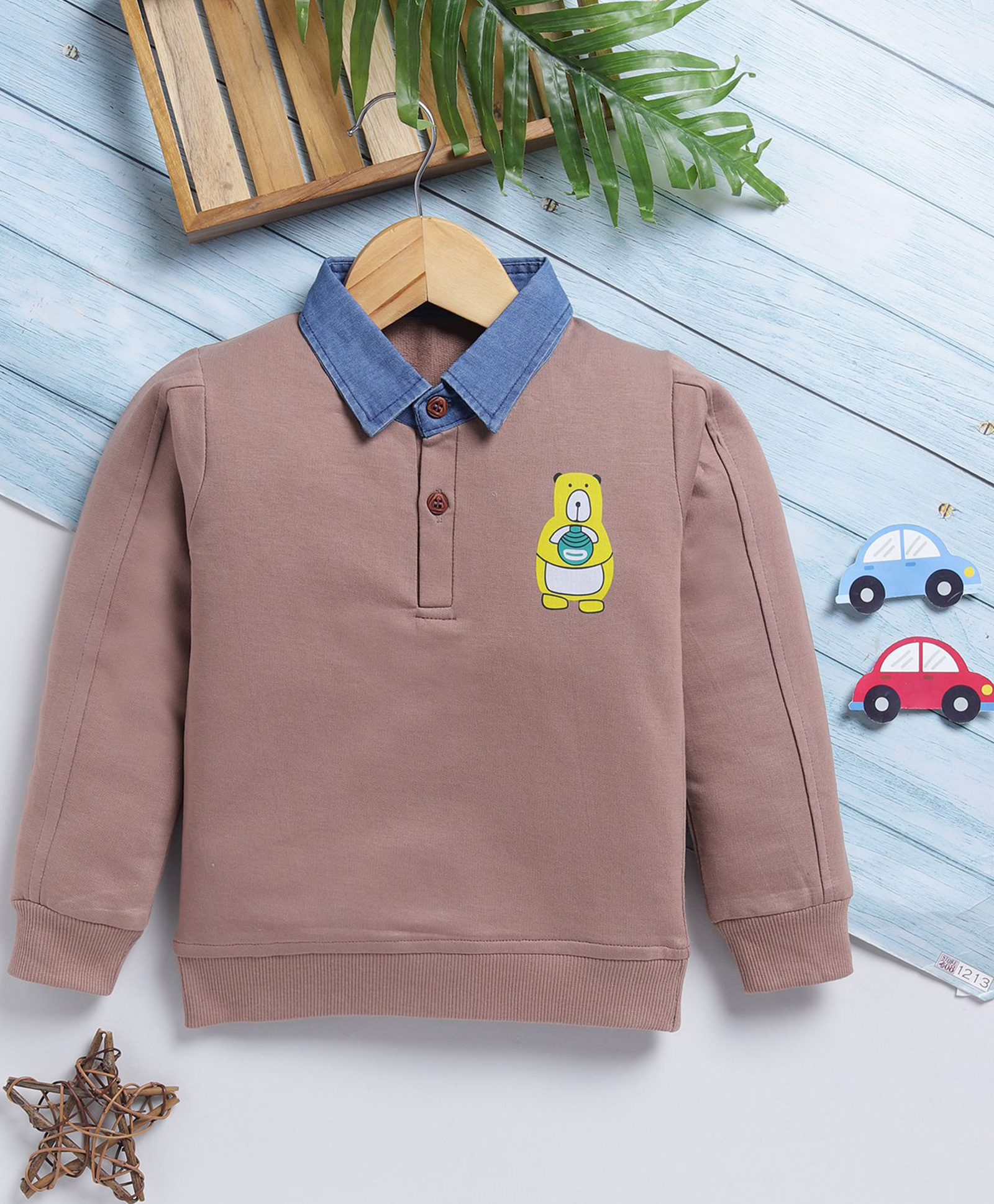 TOONYPORT Cotton Blend Knit Full Sleeves Bear Printed Light Winter Sweatshirt - Brown-picture-20