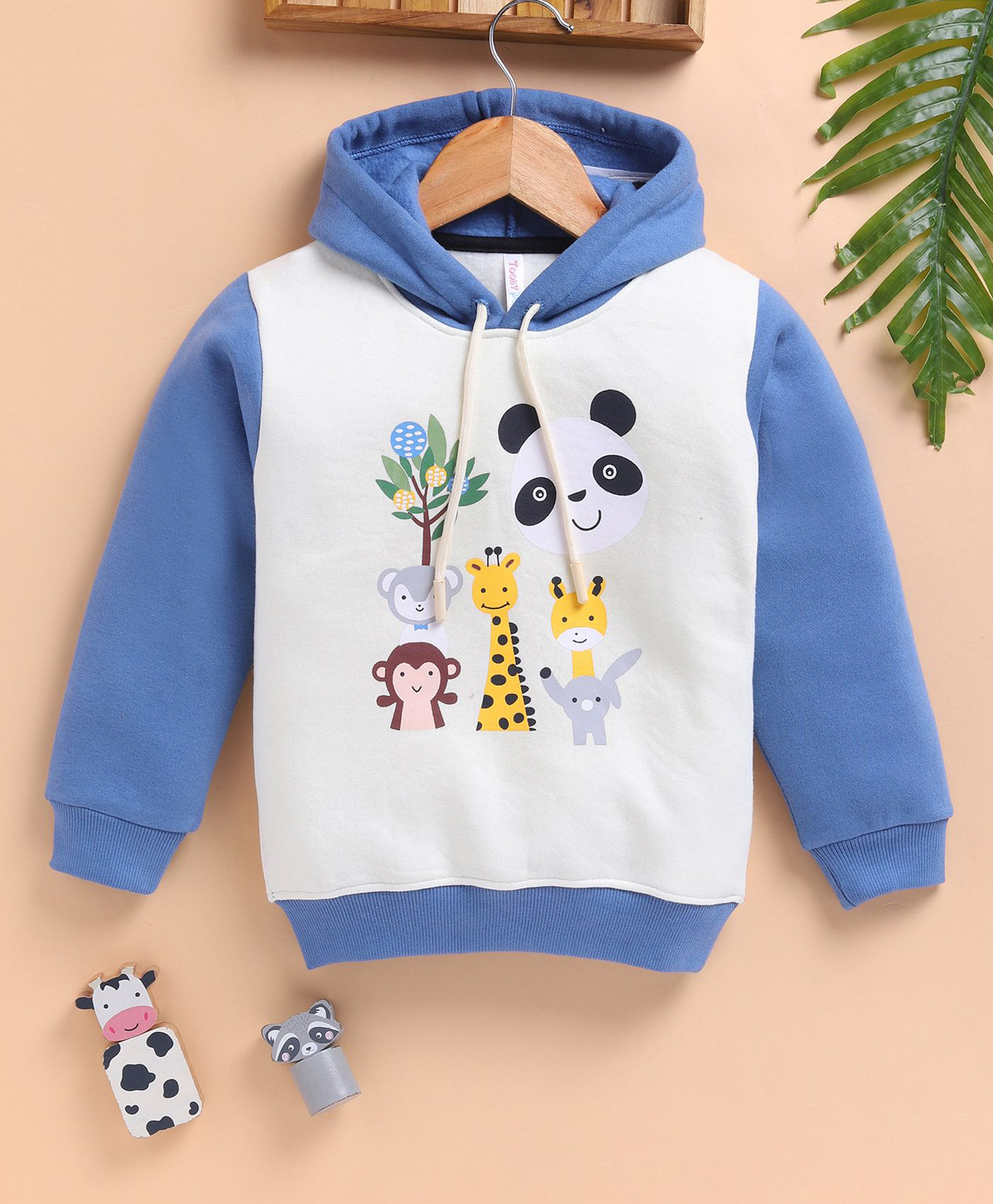 TOONYPORT Cotton Blend Knit Full Sleeves Animals Printed Light Winter Hooded Sweatshirt - Blue-picture-35
