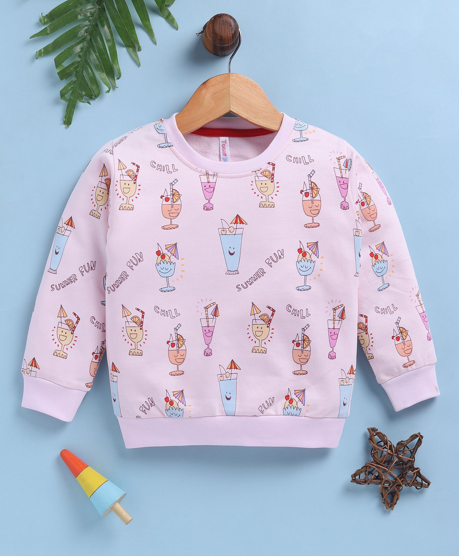 TOONYPORT Cotton Blend Knit Full Sleeves Cold Drinks Printed Light Winter Sweatshirt - Pink-picture-13