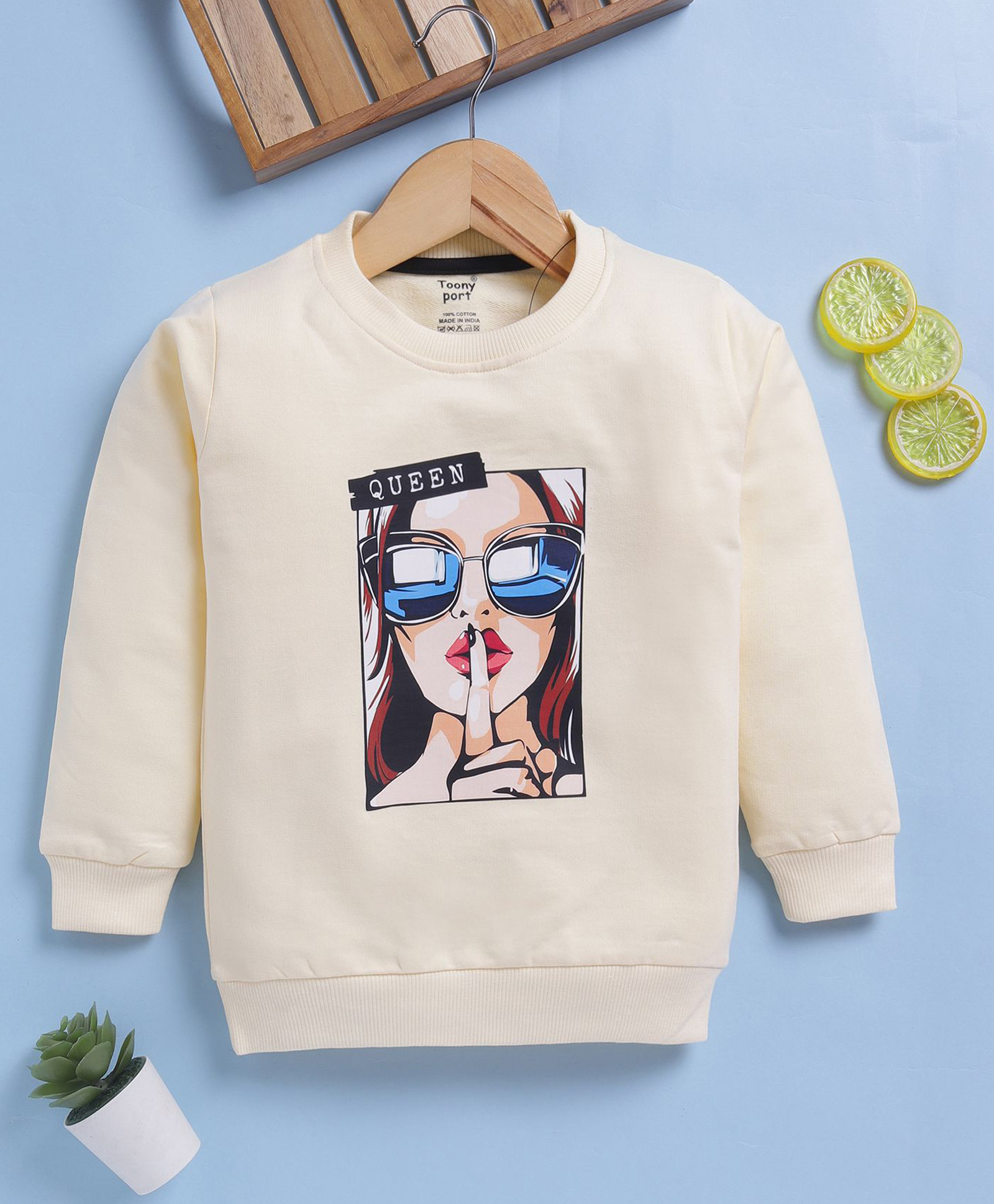 TOONYPORT Cotton Blend Knit Full Sleeves Girl Printed Light Winter Sweatshirt - Yellow-picture-12