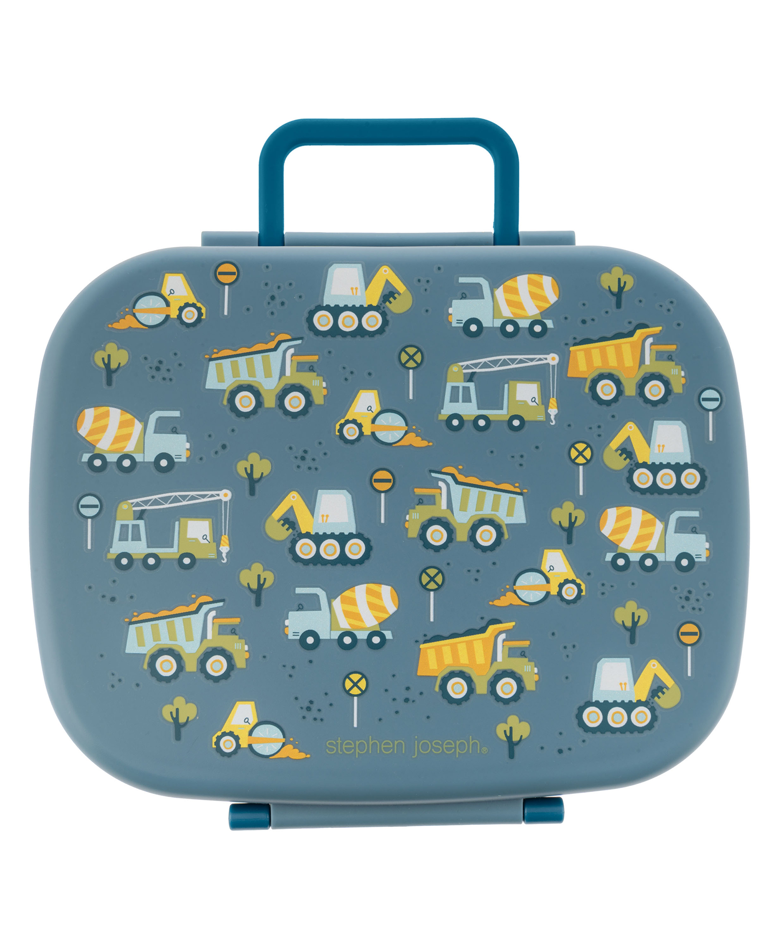 Stephen Joseph Bento Box with Removable Tray Construction Print - Blue Charcoal Grey-image-4