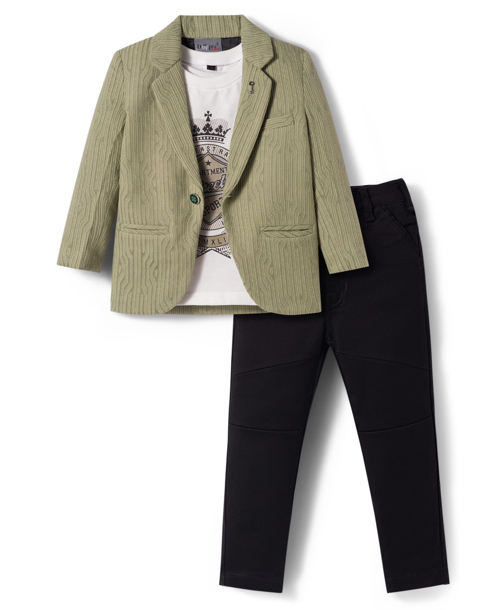 Dapper Dudes Full Sleeves Solid Blazer With Tee & Pant Set - Grey-image-49