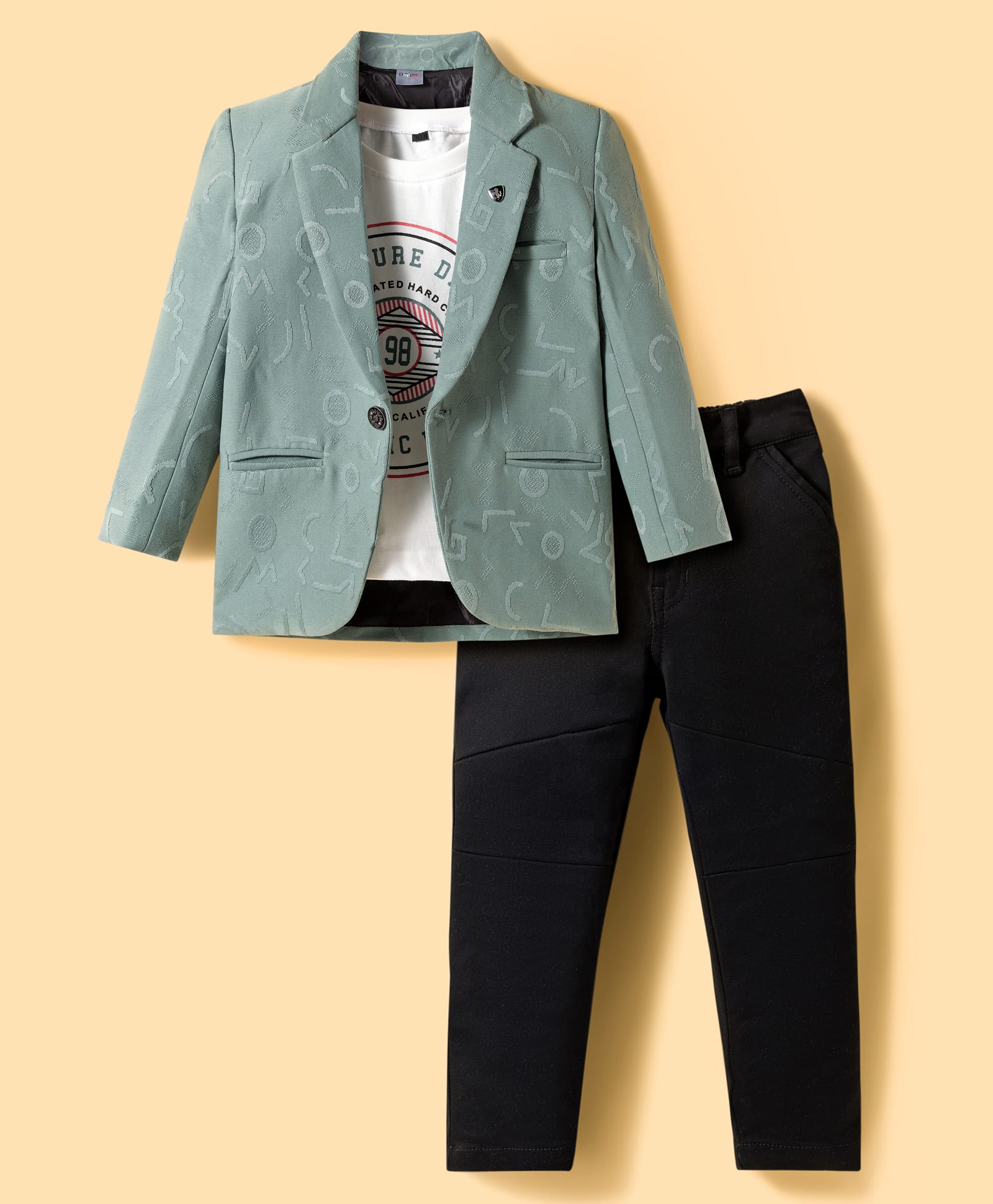 Dapper Dudes Full Sleeves Solid Blazer With Tee & Pant Set - Green-picture-13