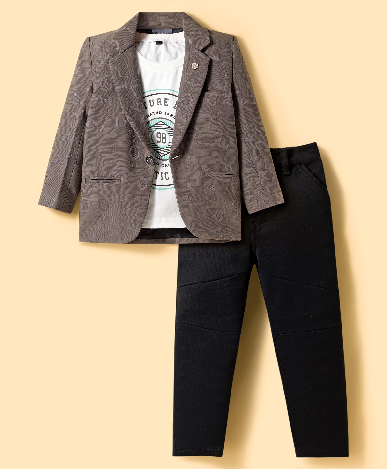 Dapper Dudes Full Sleeves Solid Blazer With Tee & Pant Set - Grey-image-47