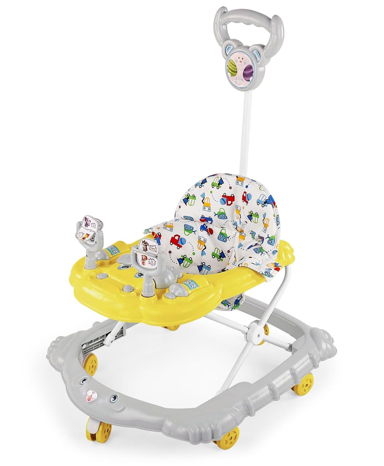 BabyGo Jonny Walker for 624 Months | Foldable Baby Walker with Push Handle & Activity Tray | Adjustable Height Infant Walker with Wheels Music Toy Bar & Comfortable Seat (Yellow)-image-4