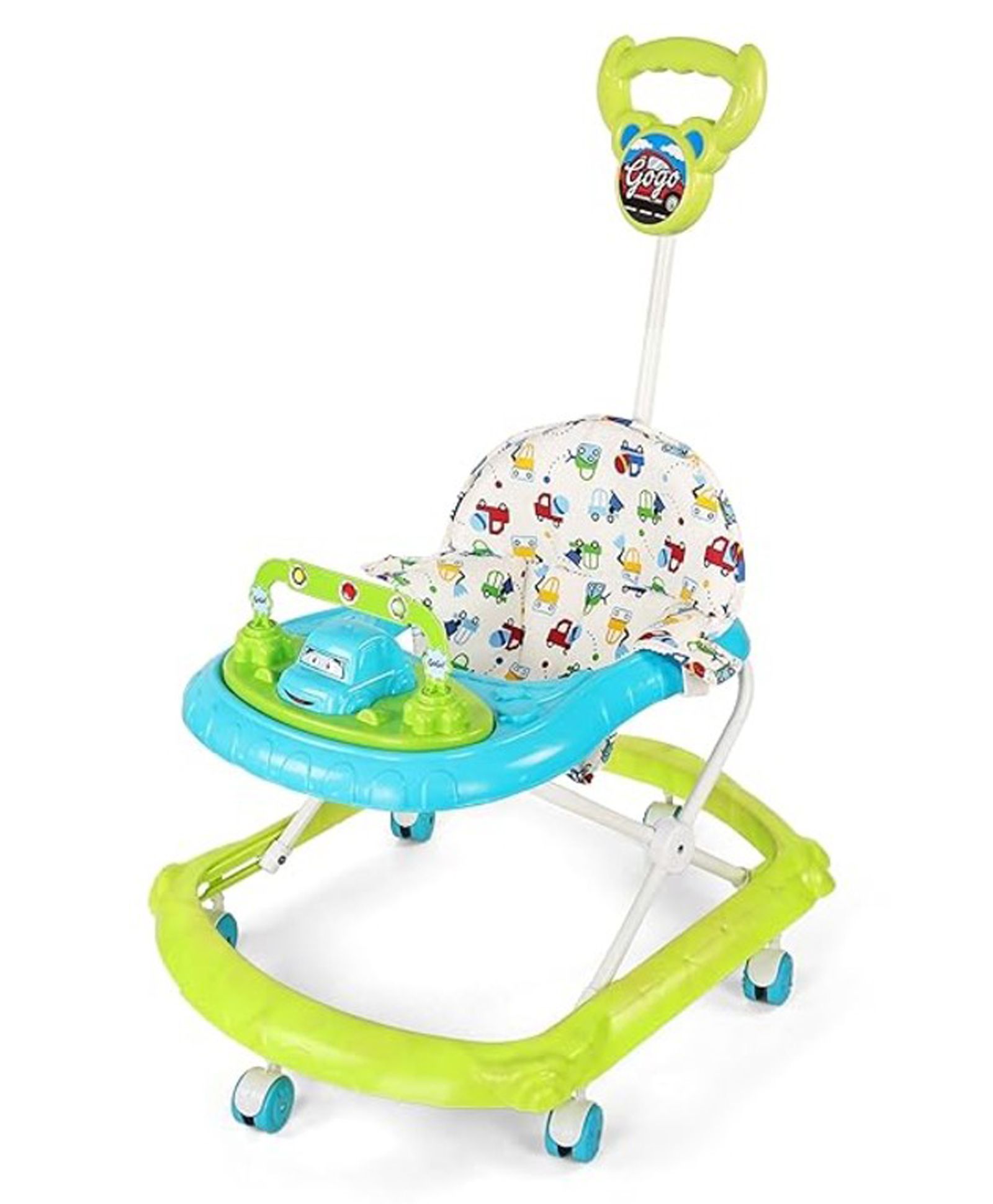 BabyGo Gogo Baby Walker for 6-24 Months, Baby Walker with Push Handle & Activity Tray, Foldable Adjustable Height Infant Walker with Wheels, Music,Toy Bar and Comfotable seat (Blue -Green)-picture-21