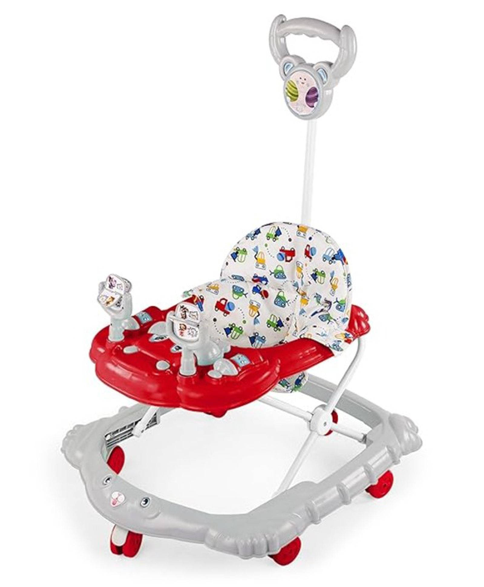 BabyGo Jonny Walker for 6-24 Months, Baby Walker with Push Handle & Activity Tray Foldable Adjustable Height Infant Walker with Wheels, Music,Toy Bar and Comfotable seat (Red-Grey)-image-20