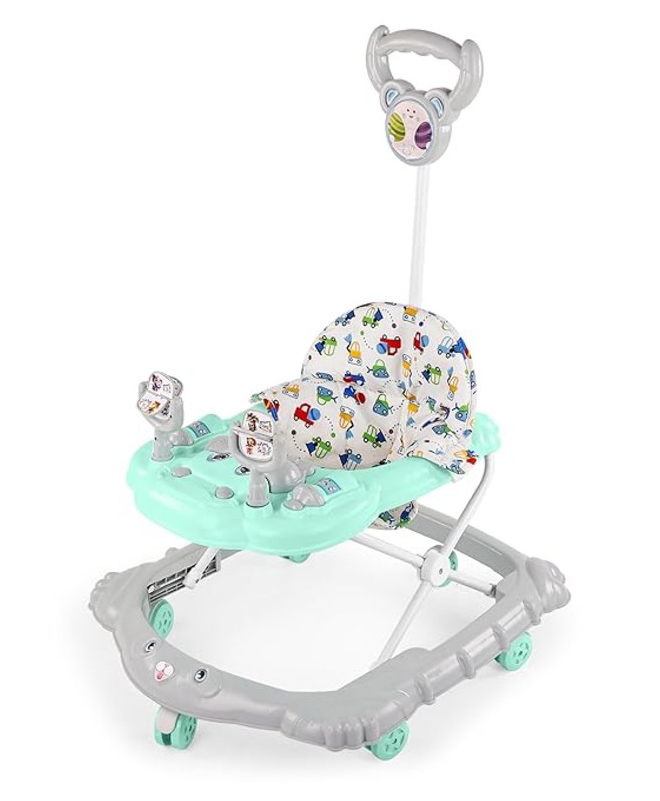 BabyGo Jonny Walker for 6-24 Months, Baby Walker with Push Handle & Activity Tray Foldable Adjustable Height Infant Walker with Wheels, Music,Toy Bar and Comfotable seat (Blue-Grey)-picture-40