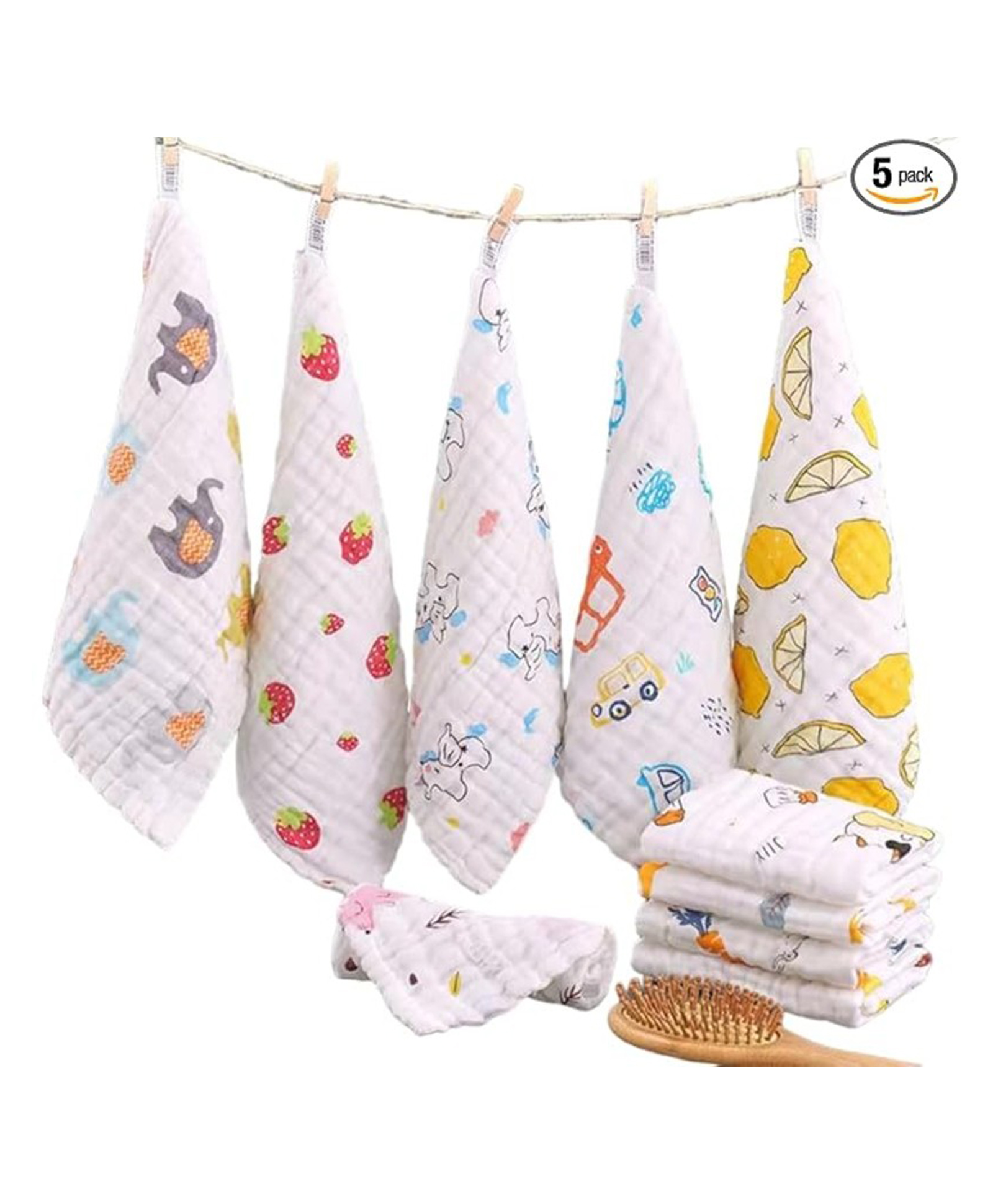 BabyGo Baby Muslin Washcloths, Super Soft 100% Cotton Face Towels | Reusable Hygiene Wash Cloth | Napkin for New Babies | Soft Hankies for Children (Small 30X 30Cm,(Pack of 5)-picture-43