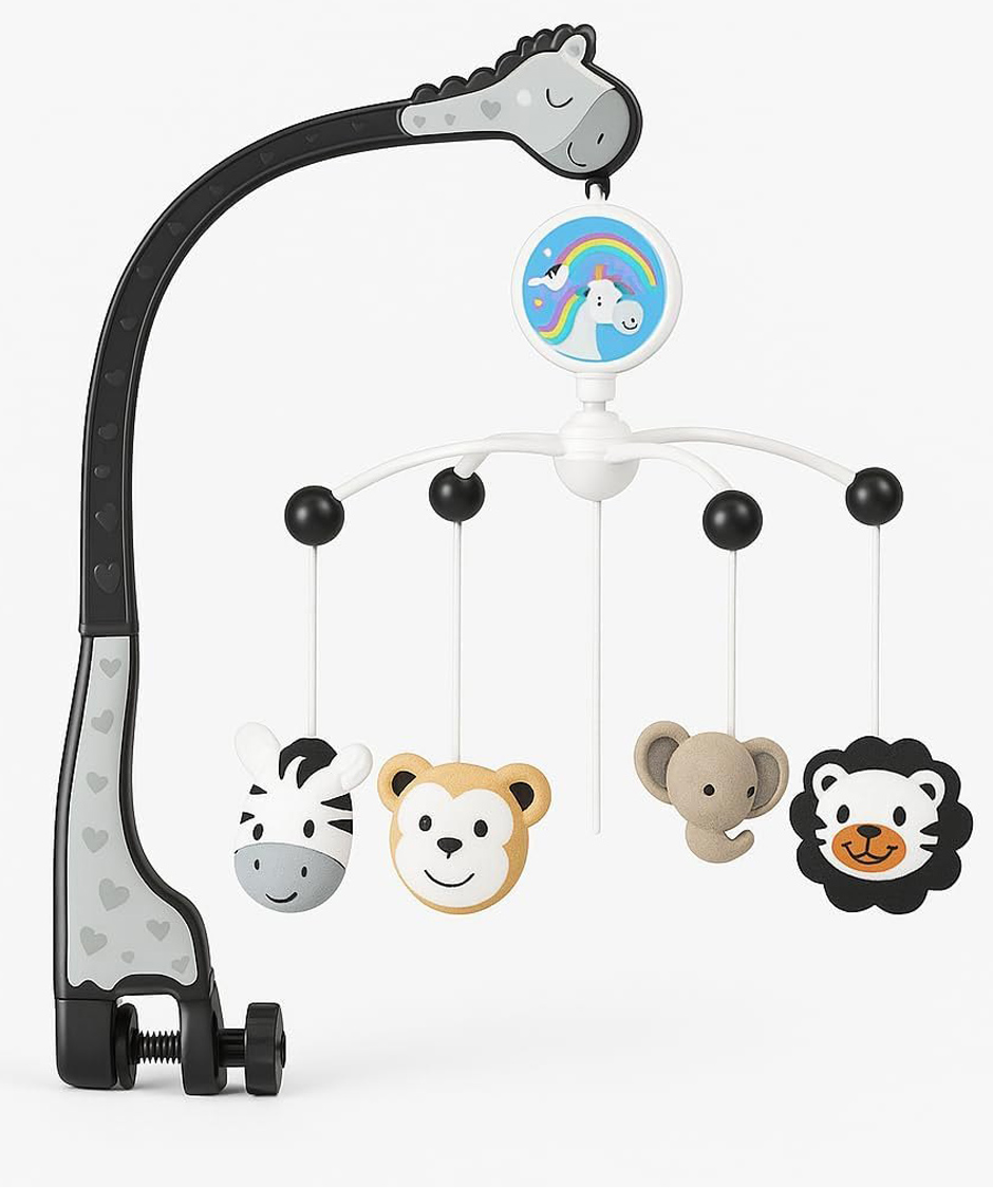 Babygo 360° Rotating Animal Musical Rattle & Crib Cot Mobile | Hanging Jhoomer Toy with Soothing Music for Baby Cradle, Infant Bed, Kids Room & Nursery Decoration - Black-picture-30